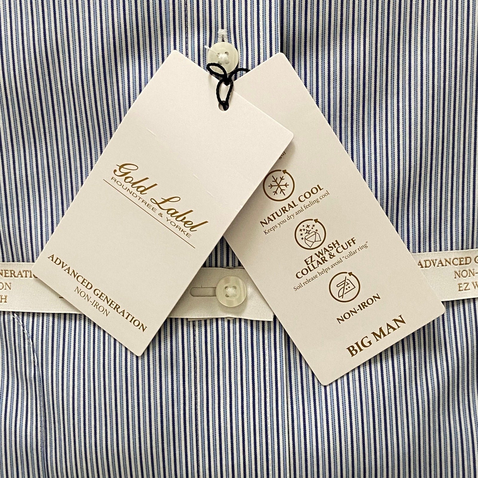 Roundtree & Yorke Shirt Big & Tall Men's 19 36/37 Blue Pinstripe Dress Shirt