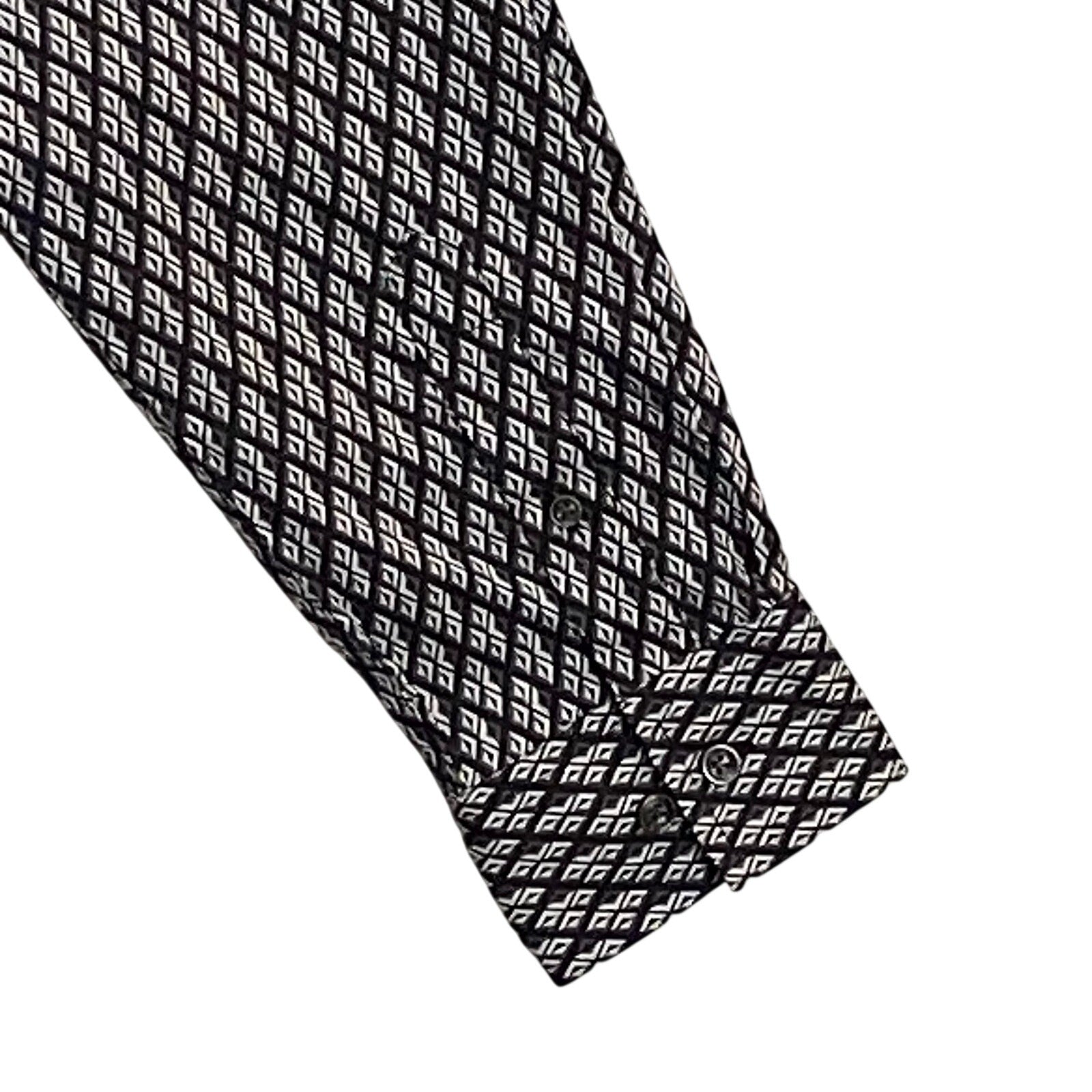Alfani Dress Shirt Men's Medium Button-Up Cotton Long Sleeve Black Geo Print