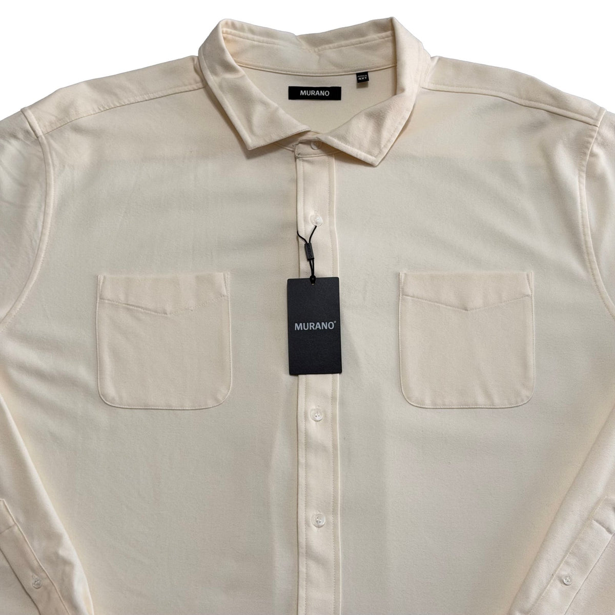 Murano Woven Shirt Men's 4XT Big & Tall Solid Long Sleeve Pockets Ecru
