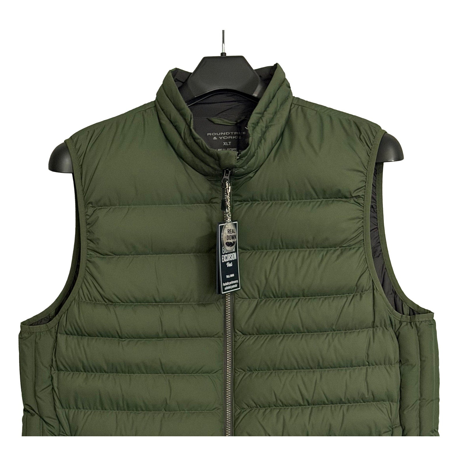 Roundtree & Yorke Down Vest Men's XLT Full Zip Packable Pockets Hunter Green