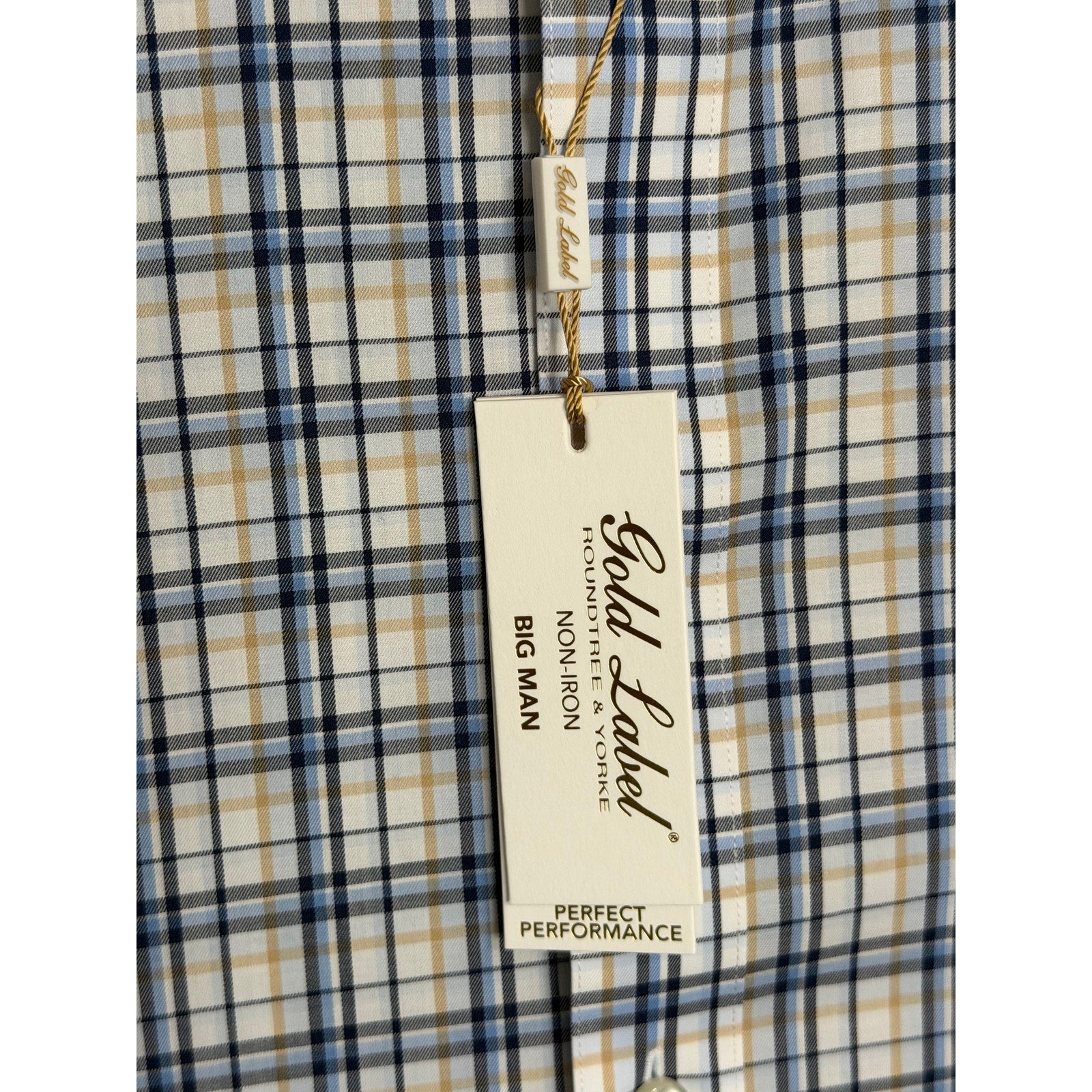 Roundtree & Yorke Performance Dress Shirt Men's 4XB LS Big & Tall Blue Plaid