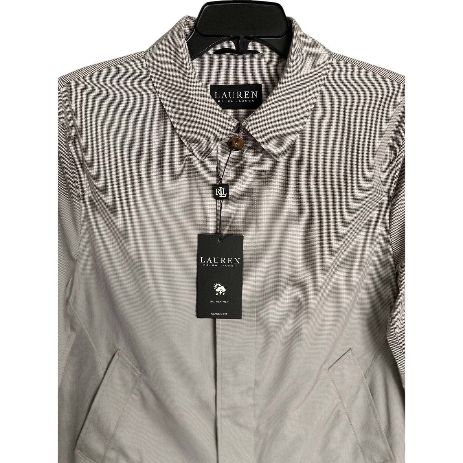 Lauren Ralph Lauren Raincoat Men's 40 Regular Cream Brown Houndstooth