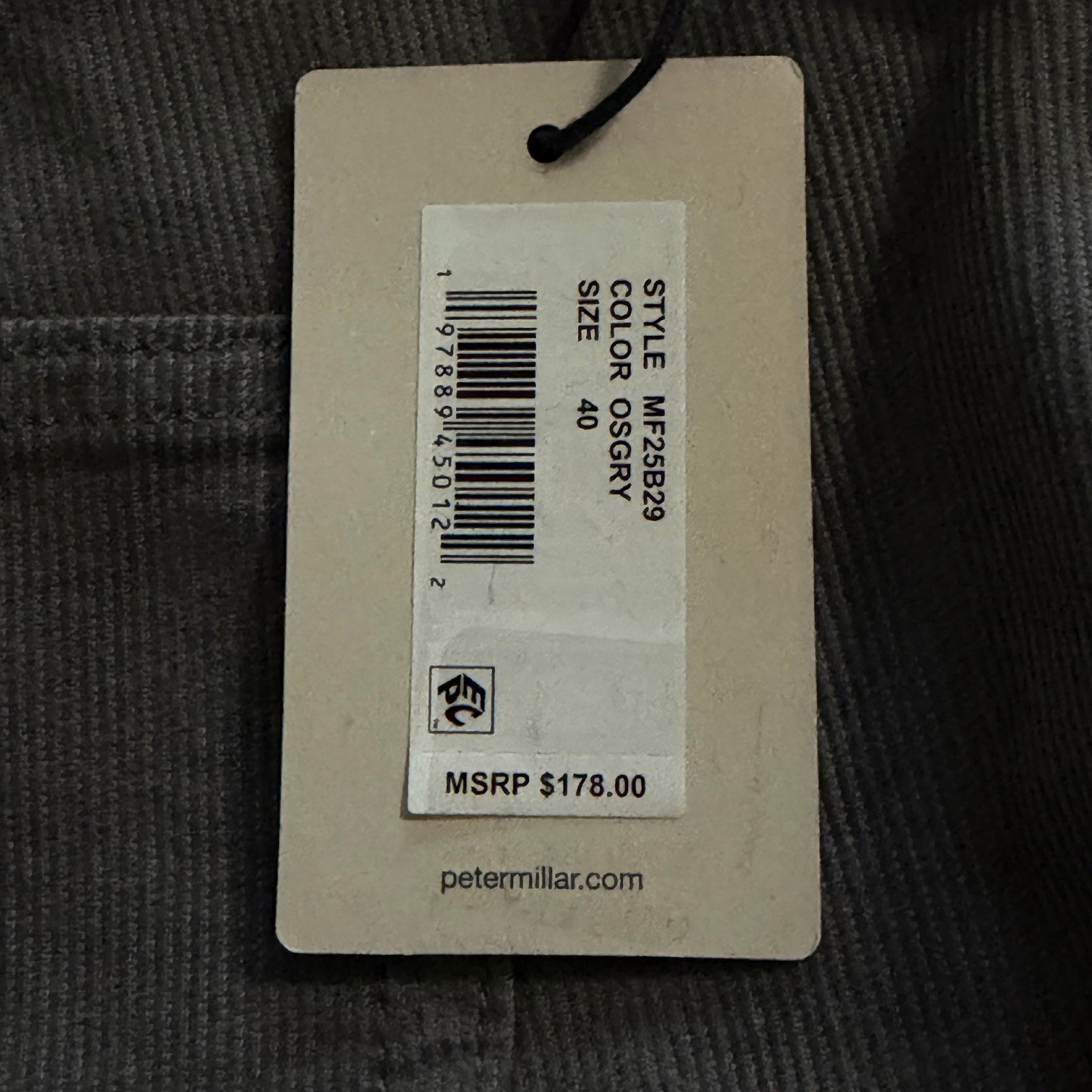 Peter Millar Pants Men's 40"x33" Superior Soft Corduroy 5-Pocket Oslo Grey NWT