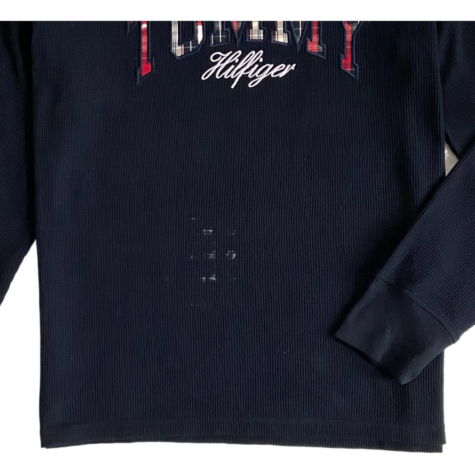 Tommy Hilfiger Tee Men's Medium Long Sleeve Waffle-Knit Crew Neck Navy Blue