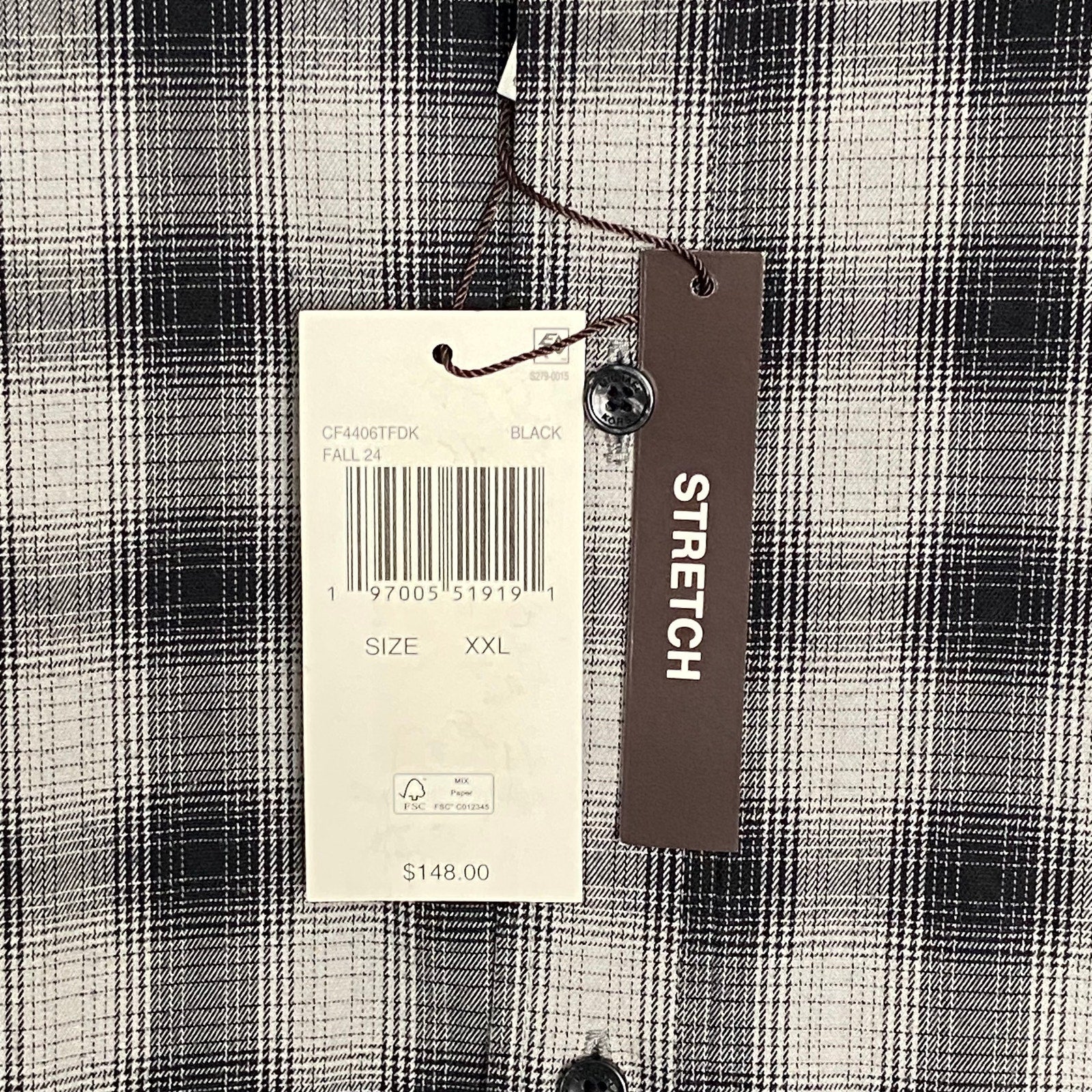 Michael Kors Flannel Shirt Men's XXL Classic Fit Black Grey Plaid Stretch