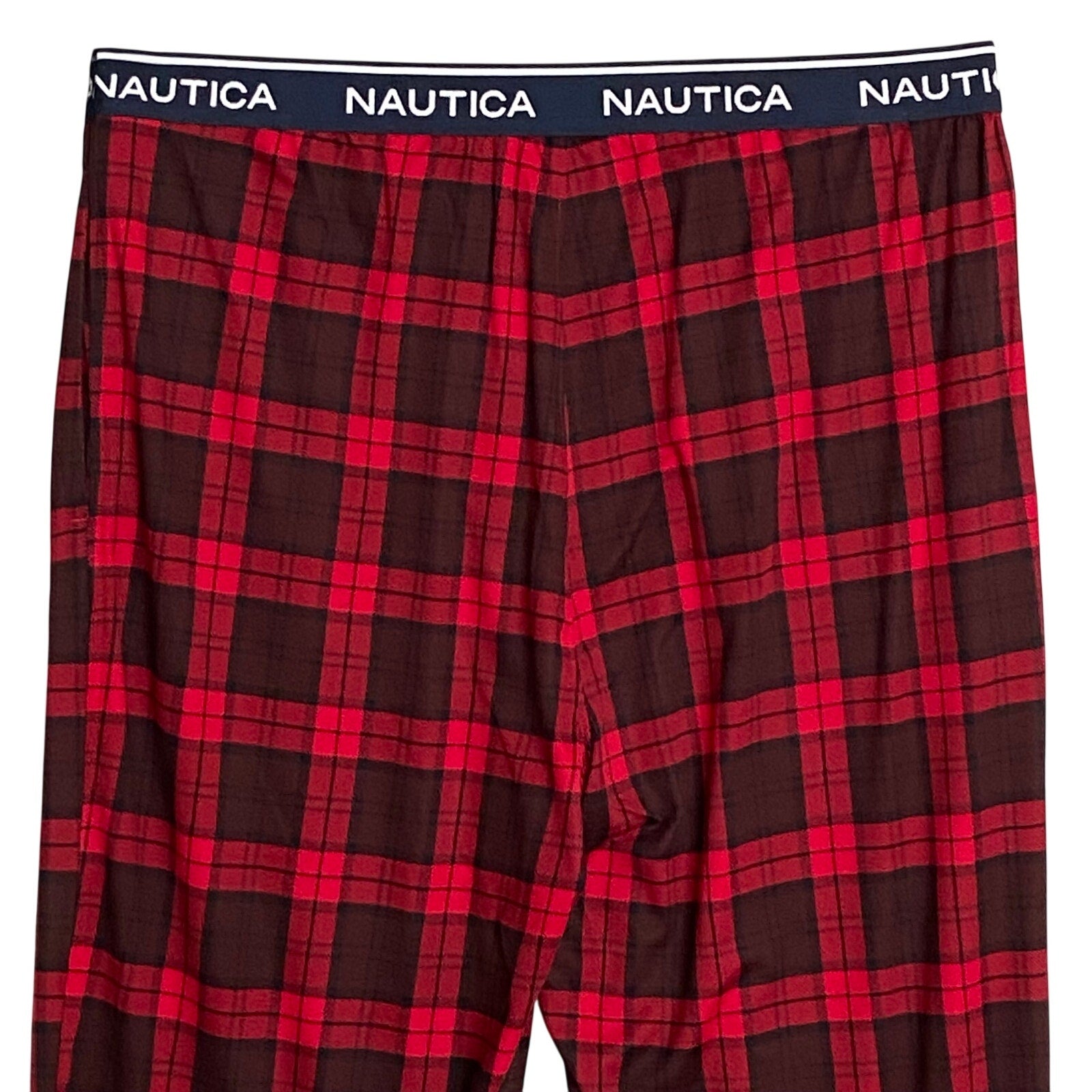 Nautica Sleep Pant Men's Large RestLuxe Elastic Waist Pockets Red/Black Check