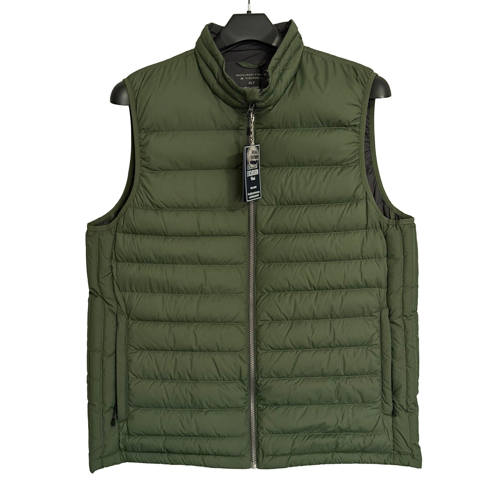 Roundtree & Yorke Down Vest Men's XLT Full Zip Packable Pockets Hunter Green