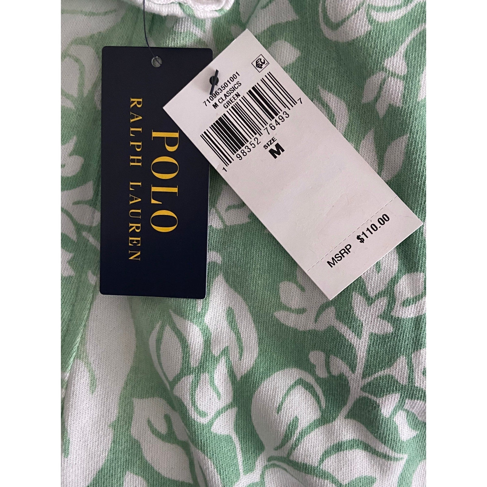 Polo Ralph Lauren Shorts Men's Medium Fleece Shorts Drawstring Green White NEW