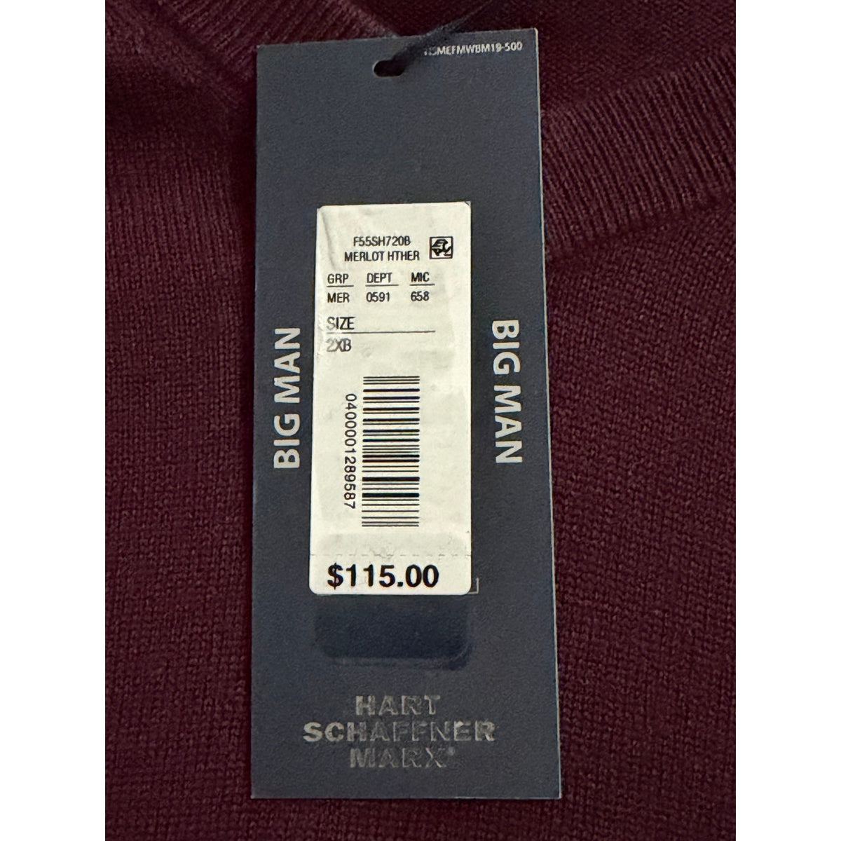 Hart Schaffner Marx Sweater Men's 2XB Big & Tall V-Neck Merino Wool Merlot