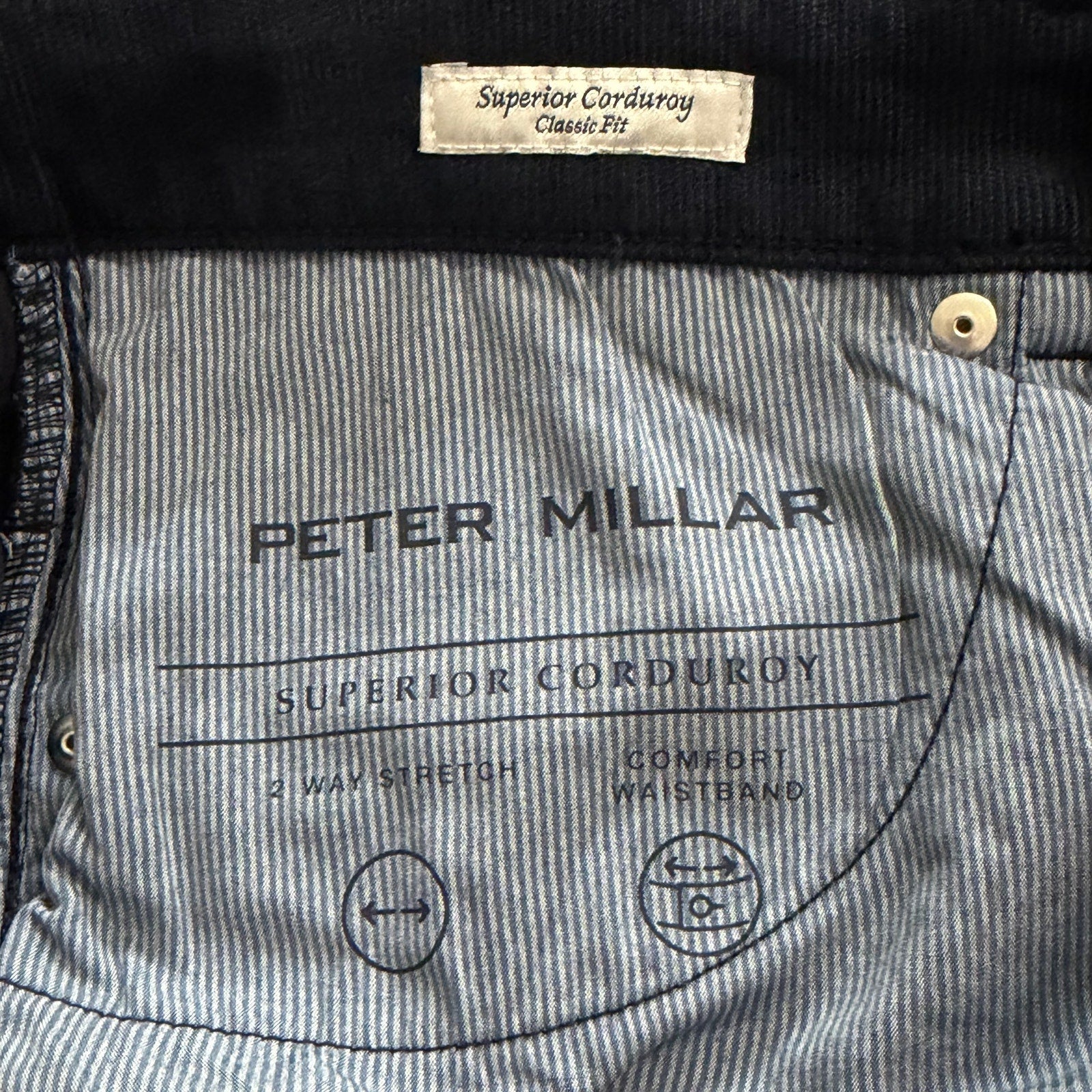 Peter Millar Corduroy Pants Men's 33"x33" Classic Fit 5-Pocket Dark Navy