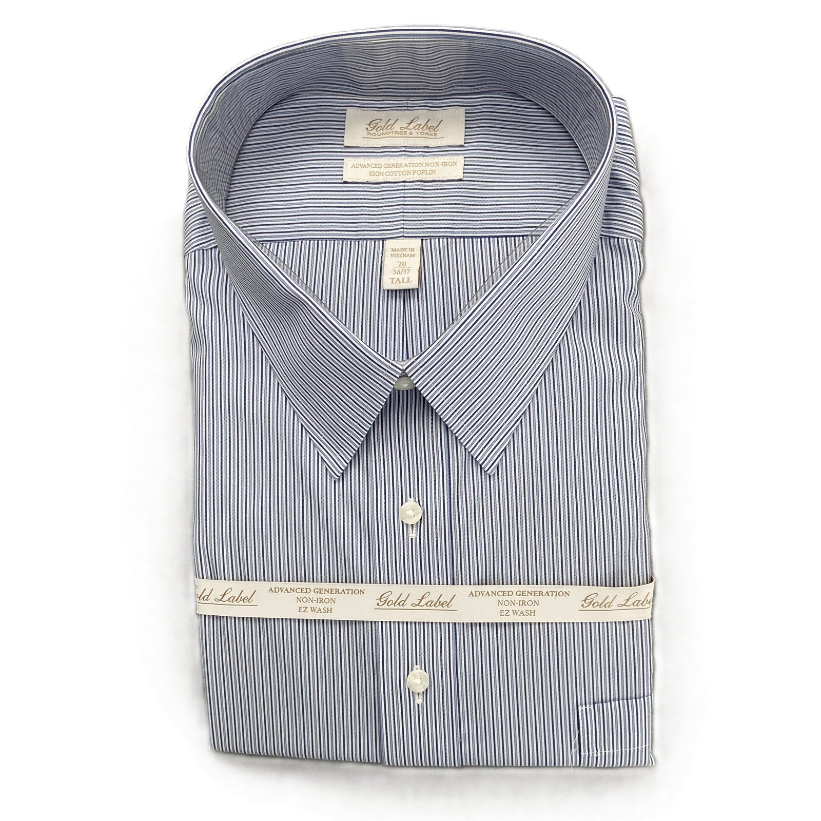 Roundtree & Yorke Shirt Big & Tall Men's 20 36/37 Blue Pinstripe Dress Shirt