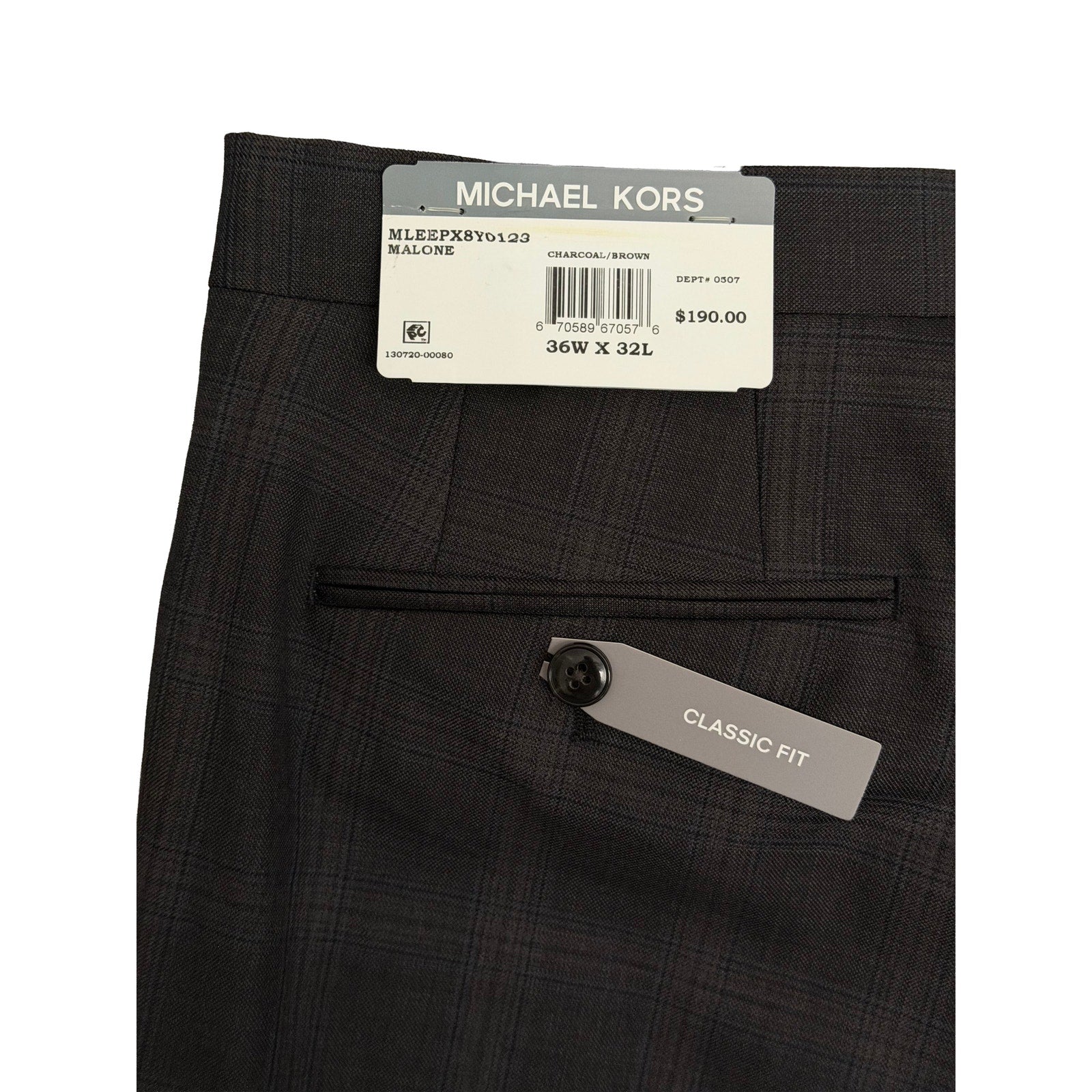 Michael Kors Dress Pants Men's 36"x32" Classic Fit Wool Blend Charcoal/Brown