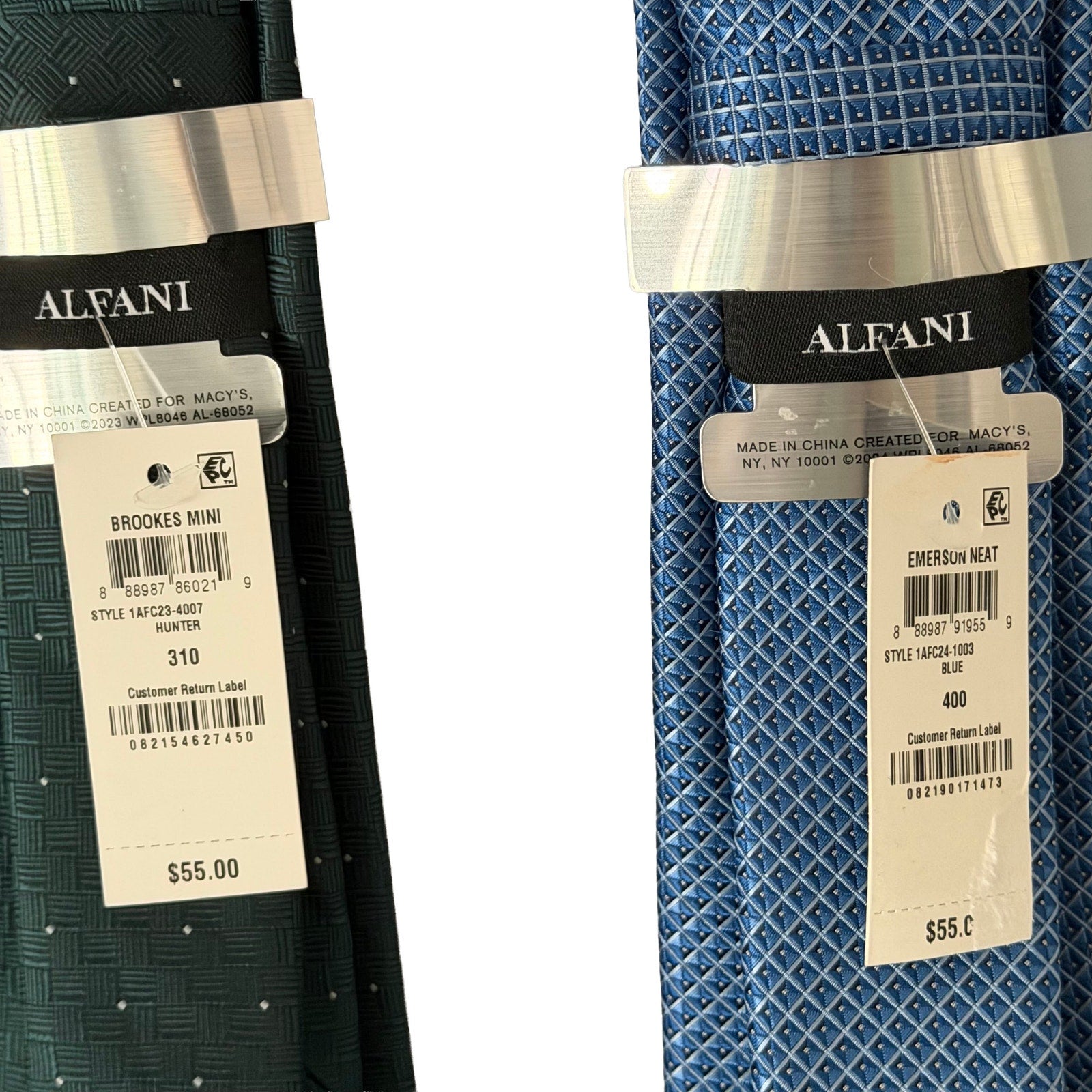 Alfani Tie Lot of 2 Classic Width and Length Blue Diamond & Hunter Green Dot