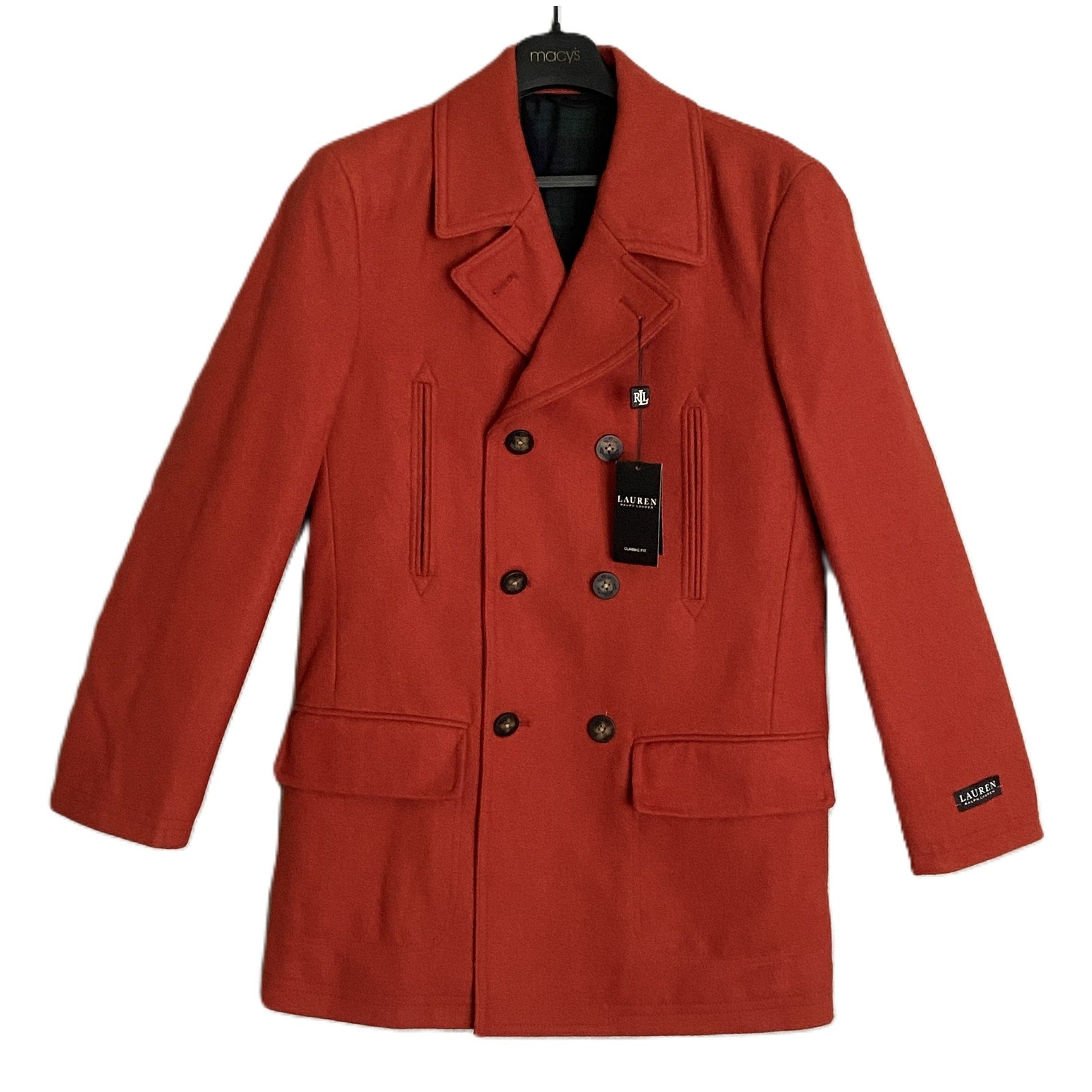 Lauren Ralph Lauren Men's 36S Classic Fit Double-Breasted Overcoat Orange