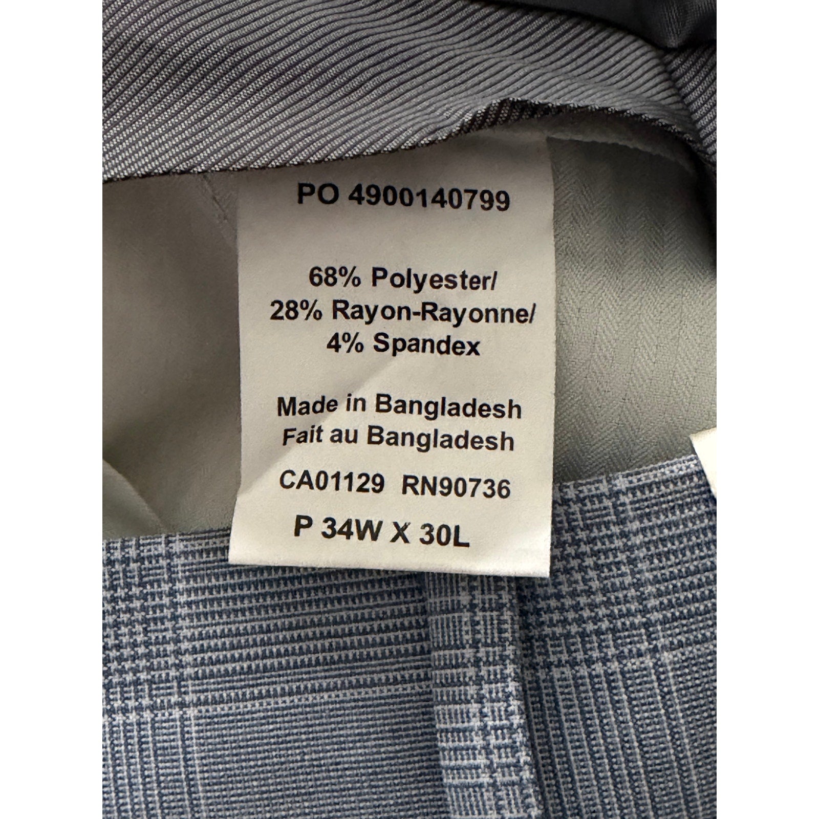 Calvin Klein Dress Pant Men's 34"x30" Slim Fit Flat Front Stretch Blue Plaid