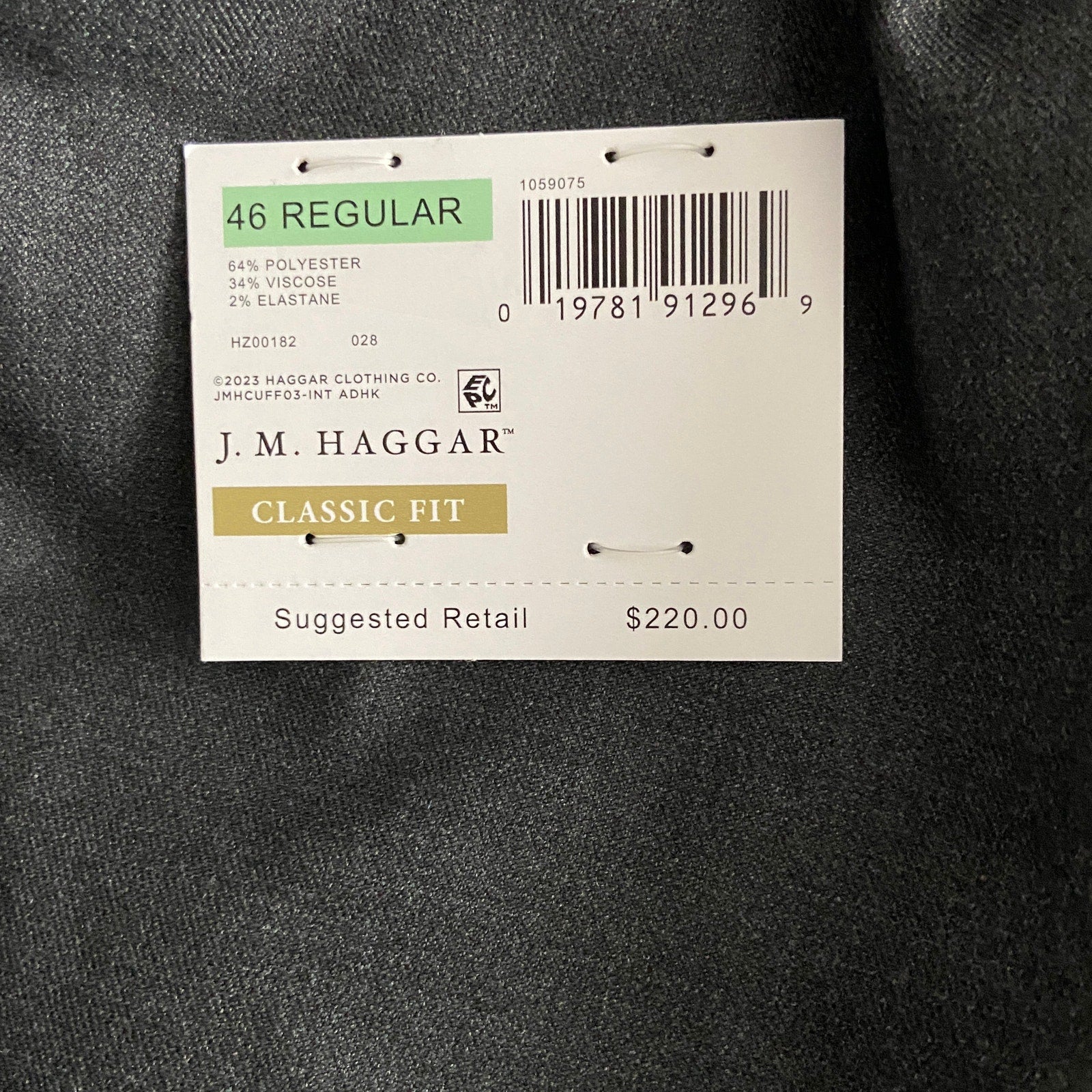 Haggar Suit Jacket Men's 46R Classic Fit Premium Stretch Charcoal