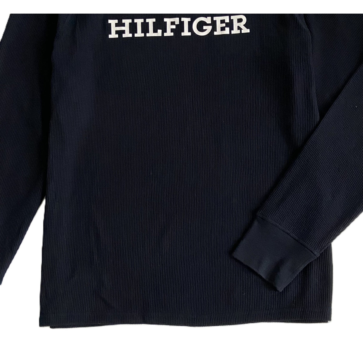 Tommy Hilfiger Tee Men's Large Long Sleeve Waffle-Knit Crew Neck Navy Blue NWT
