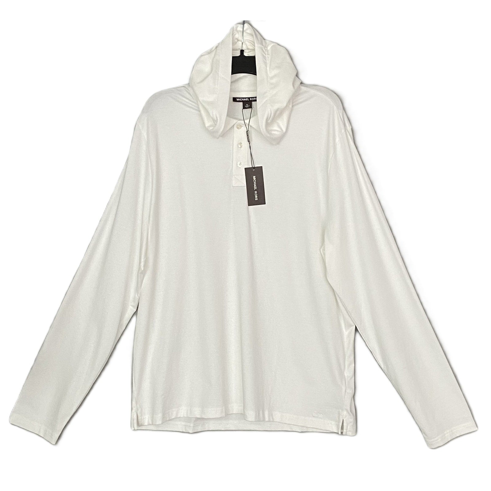 Michael Kors Polo Hoodie Shirt Men's XXL Pima Cotton Stretch Ocean White