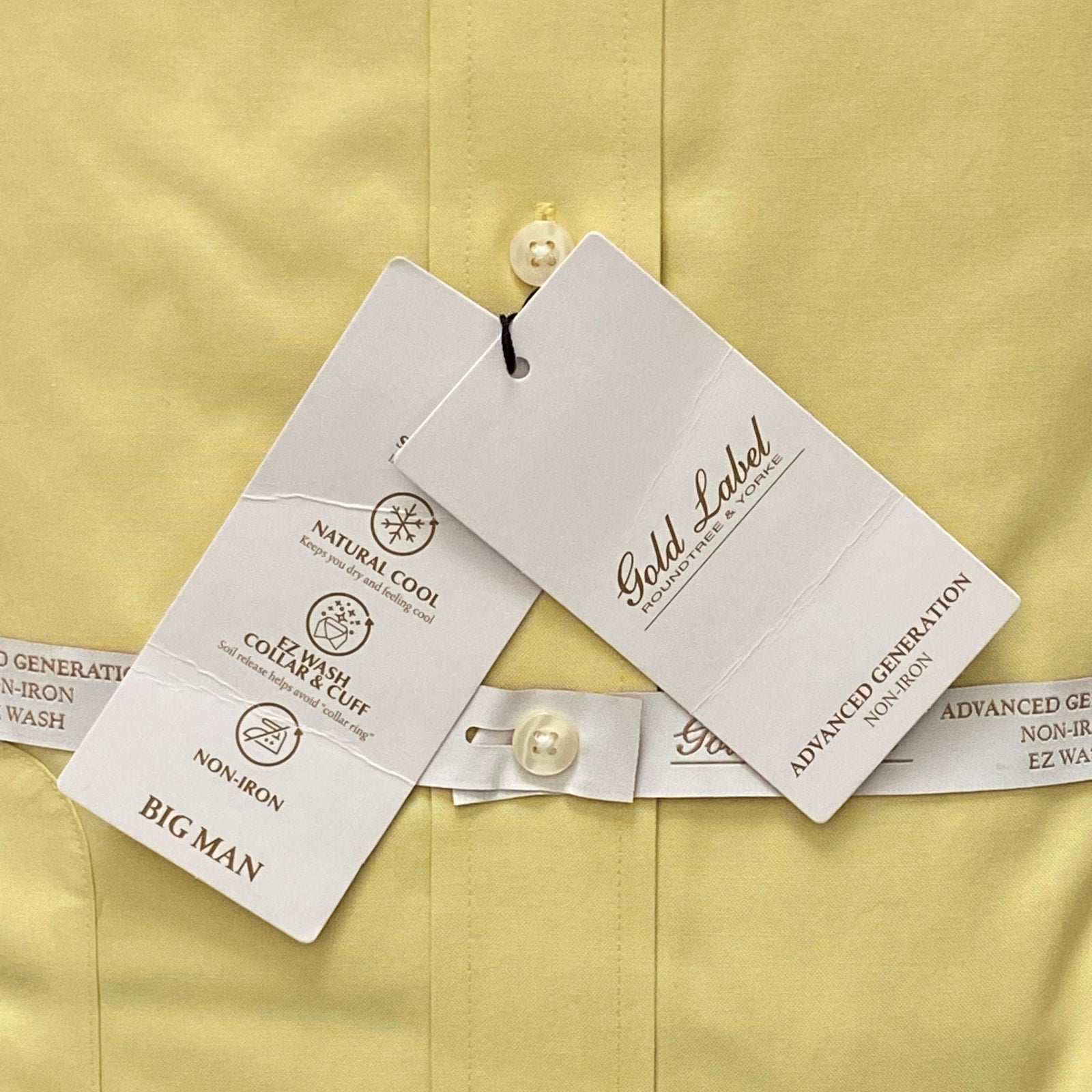 Roundtree & Yorke Shirt Big & Tall Men's 20 36/37 Dress Shirt Yellow