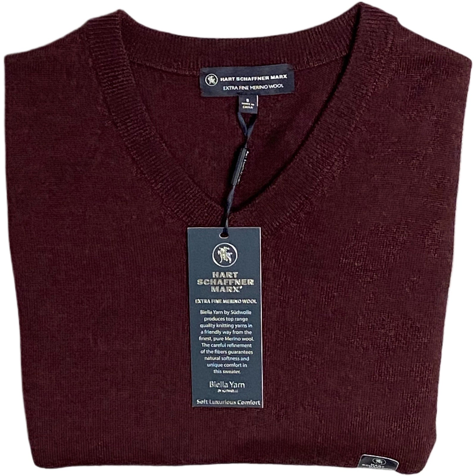 Hart Schaffner Marx Sweater Men's Small V-Neck Merino Wool Wine Heather