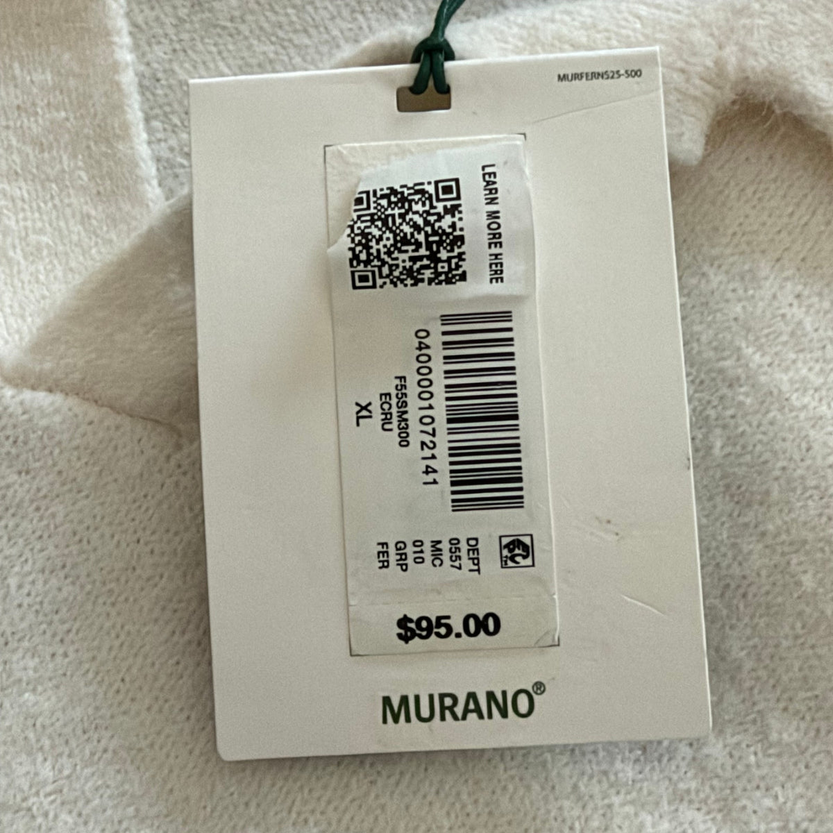 Murano Sweater Men's XL In the Ferns Collection Fuzzy Johnny Sweater Ecru