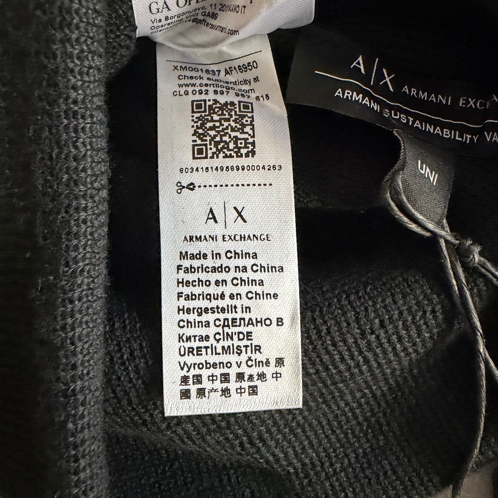 Armani Exchange Milano / New York Knit Beanie One Size Folded Cuff Black