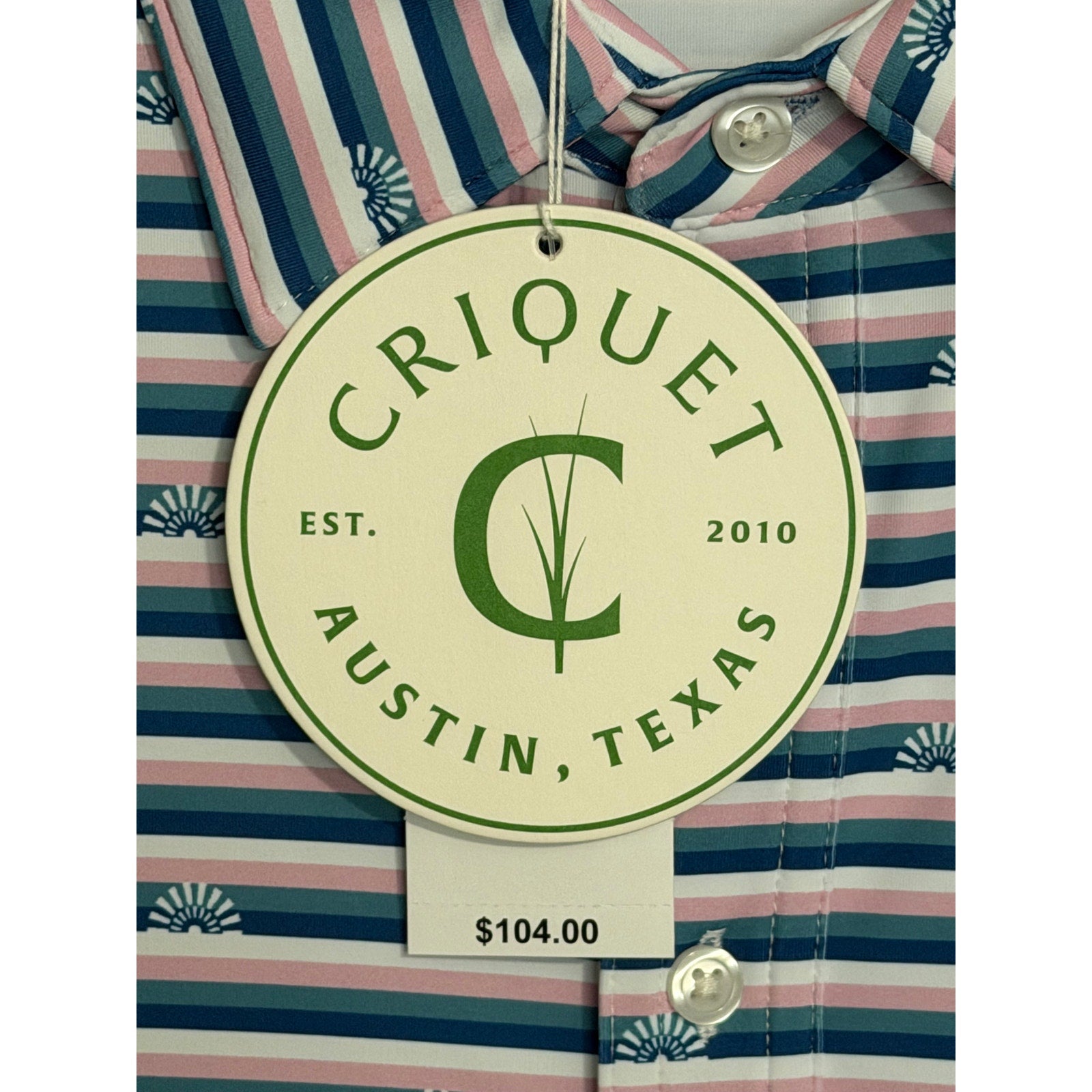 Criquet Polo Shirt Men's XXL Stretch Short Sleeve Sun Stripe Navy