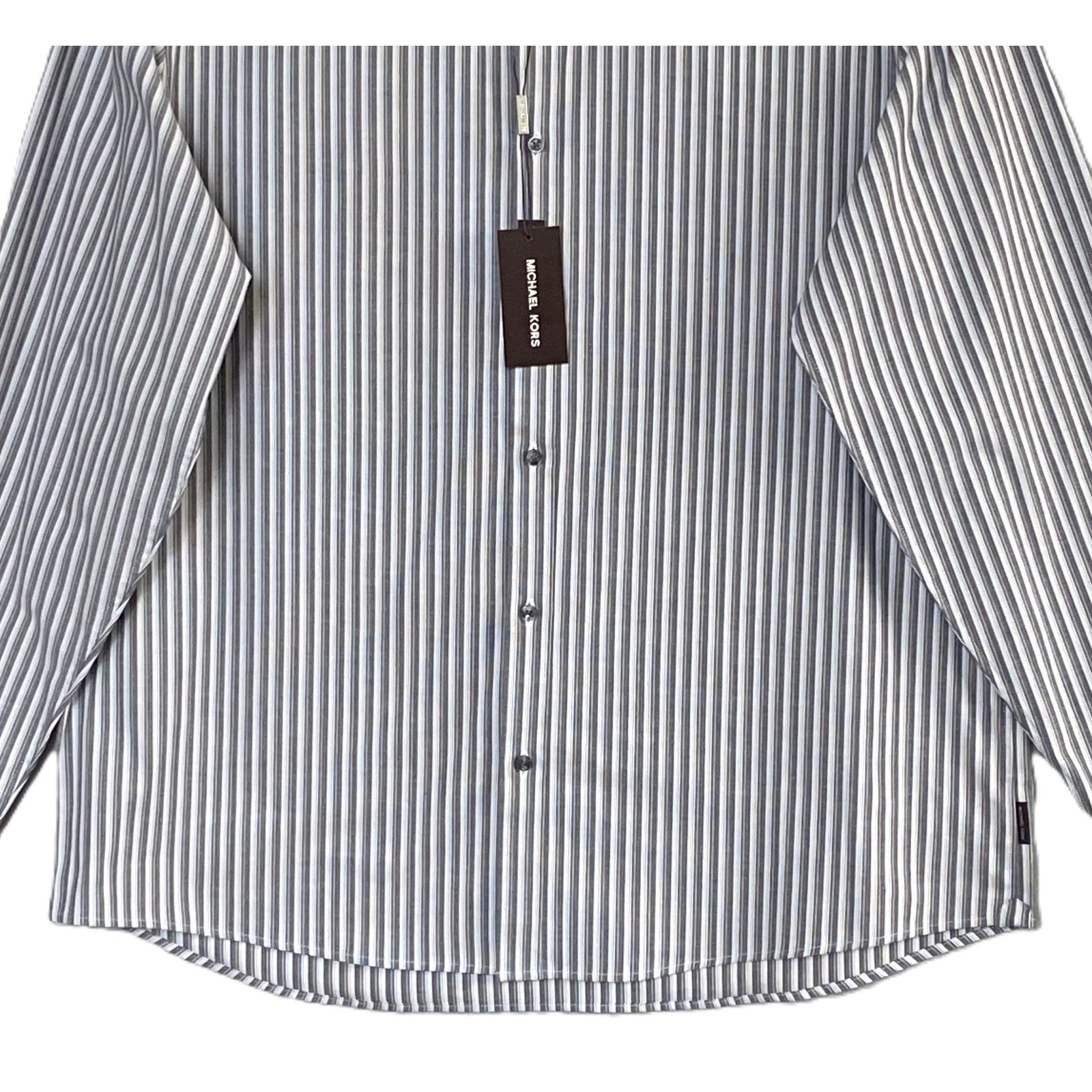 Michael Kors Shirt Men's XXL Slim Fit Long Sleeve Stretch Grey Pinstripe