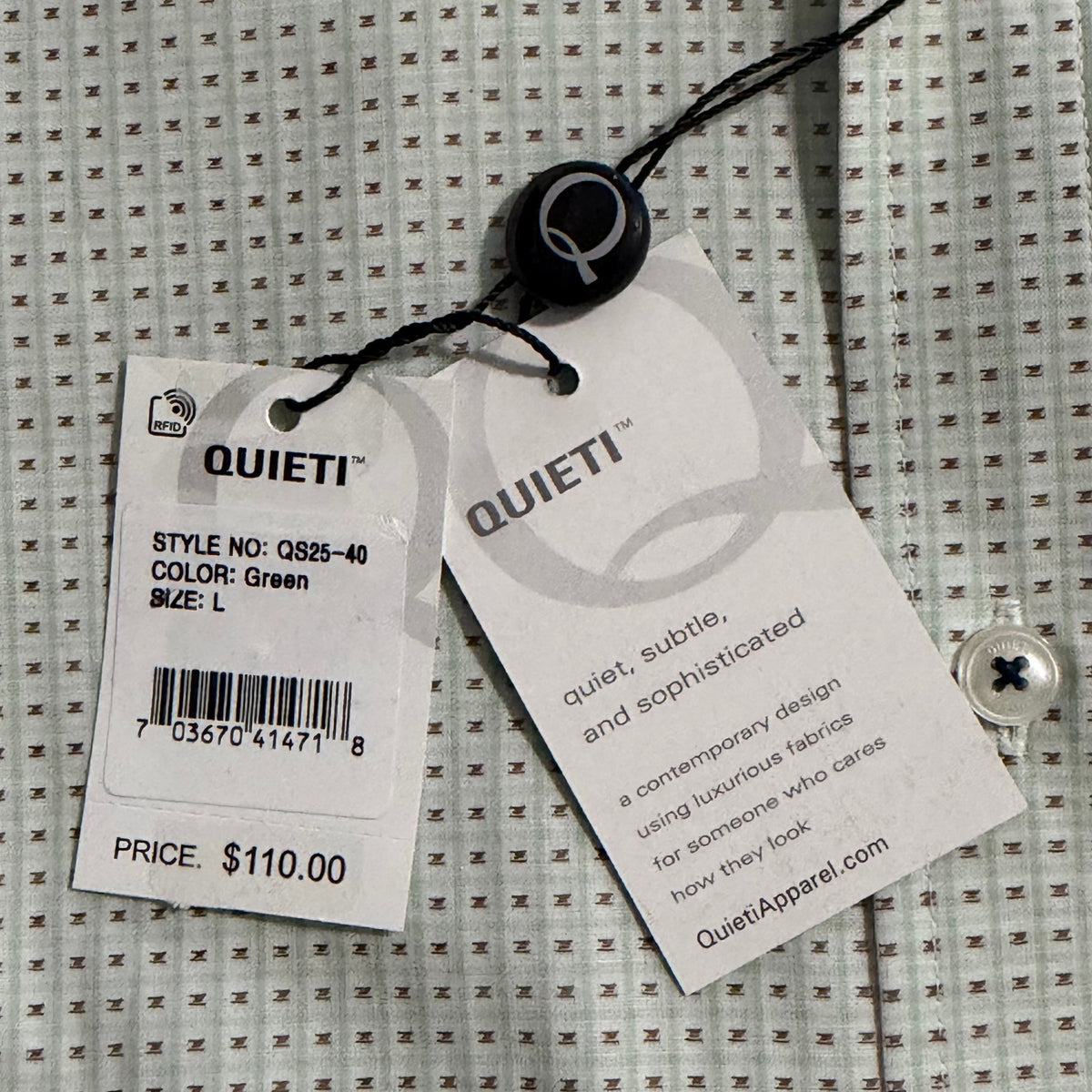 Quieti Casual Shirt Men's Large Short Sleeve Button-Down Cotton Green Check