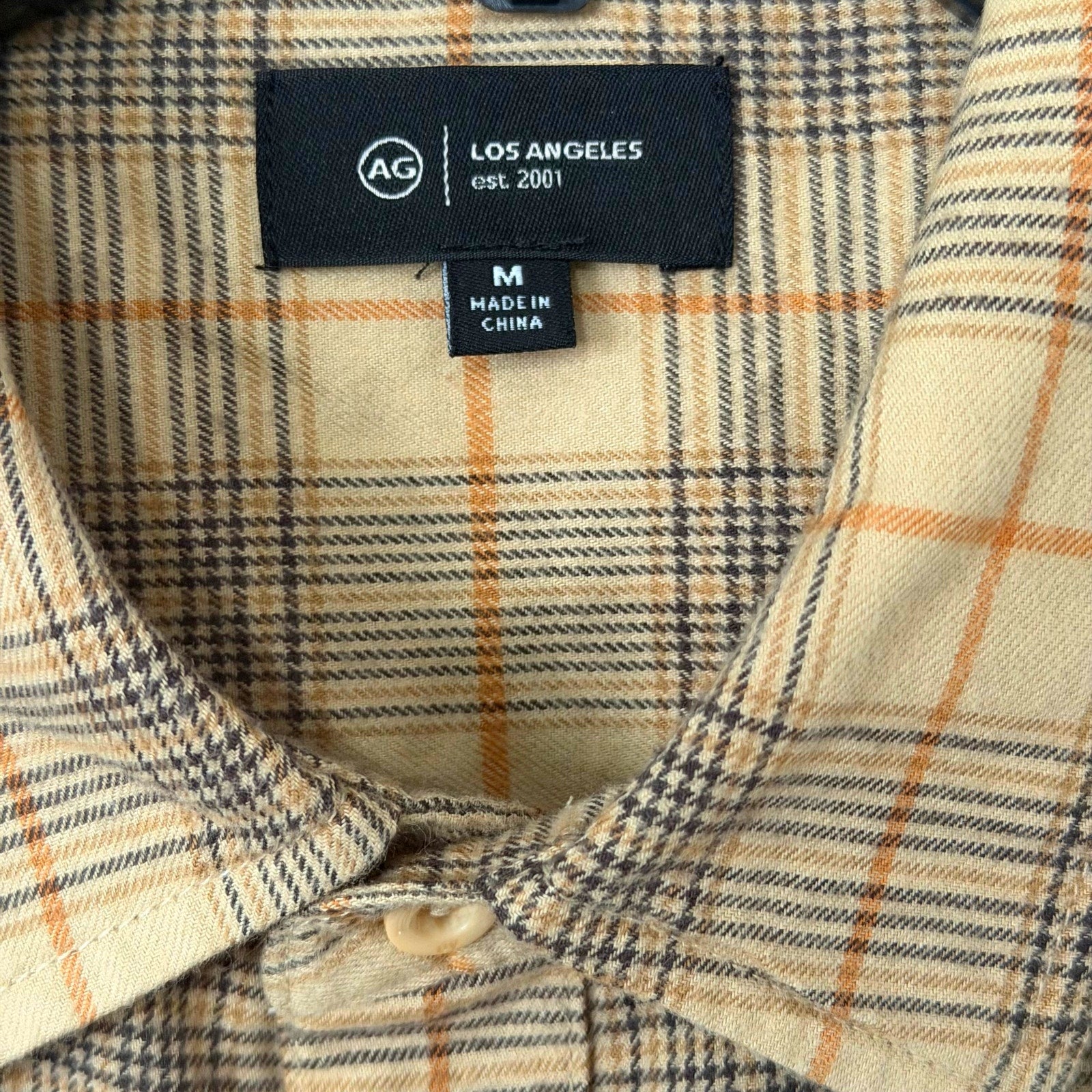 AG Los Angeles Wayne Work Shirt Men's Medium Relaxed Fit Tan Plaid