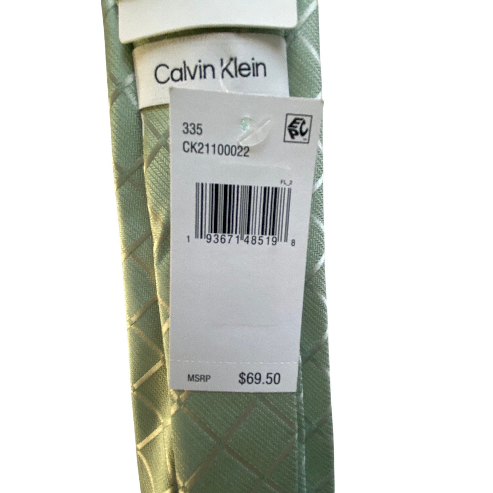 Calvin Klein Necktie Silk Blend Classic Width and Length Green Geo