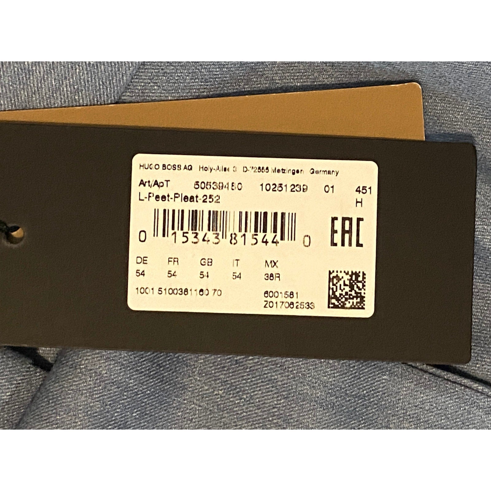 Boss Dress Trousers Men's 38x32 Wool/Silk/Linen Blend Pleated Cuffed Blue