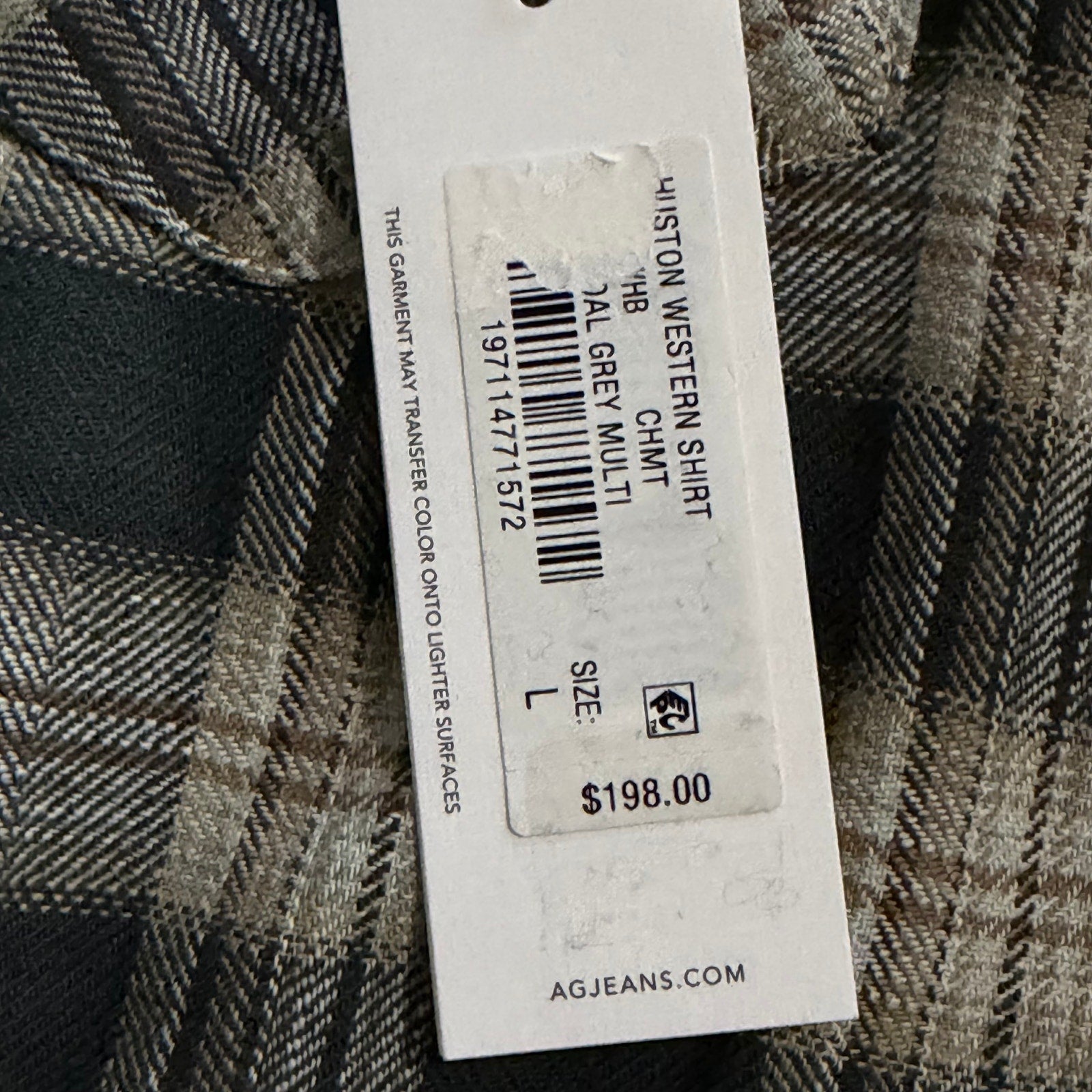 AG Los Angeles Shirt Men's Large Classic Fit Huston Western Charcoal Plaid