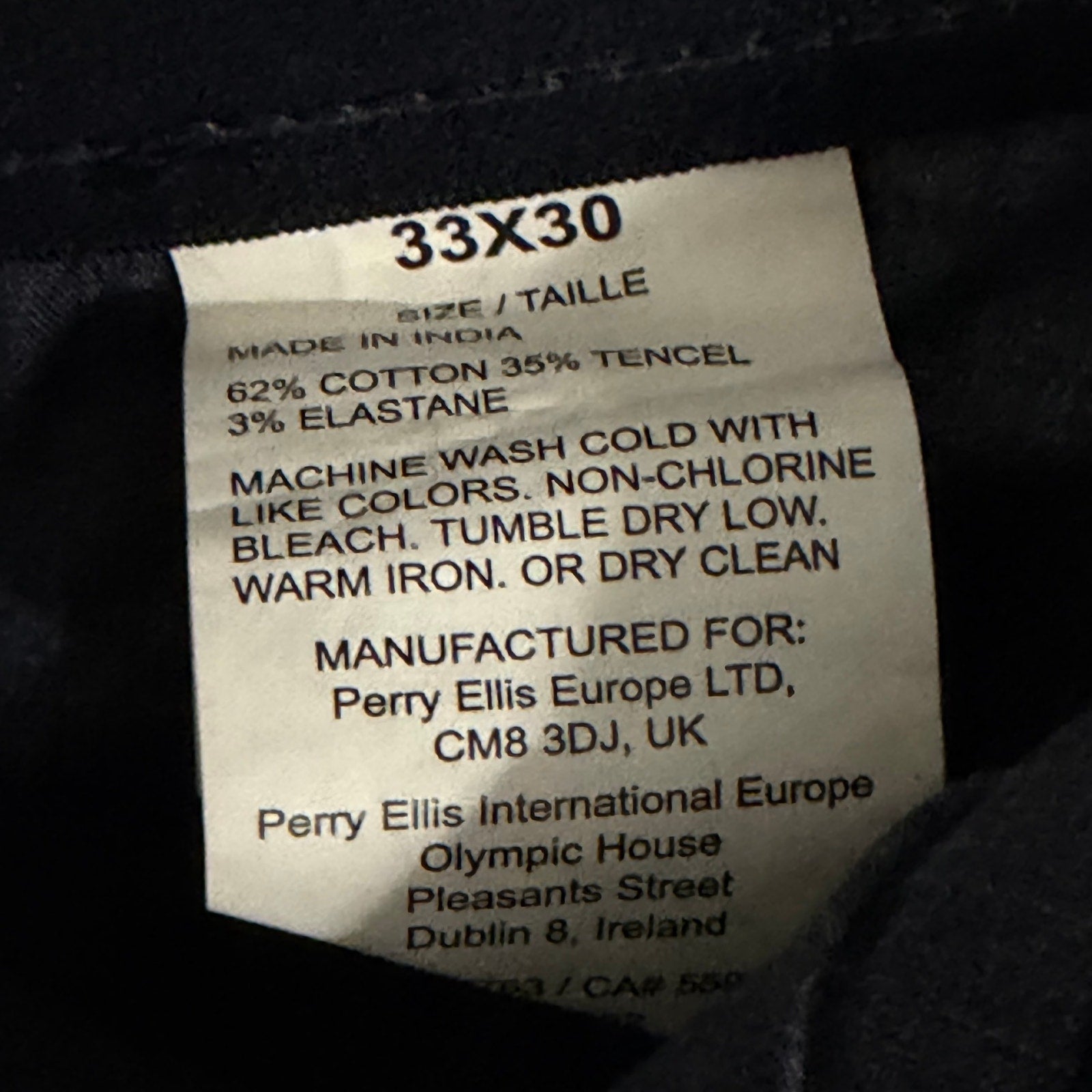 Perry Ellis Pant Men's 33"x30" Slim Fit Chino Stretch Fabric Chiseled Stone