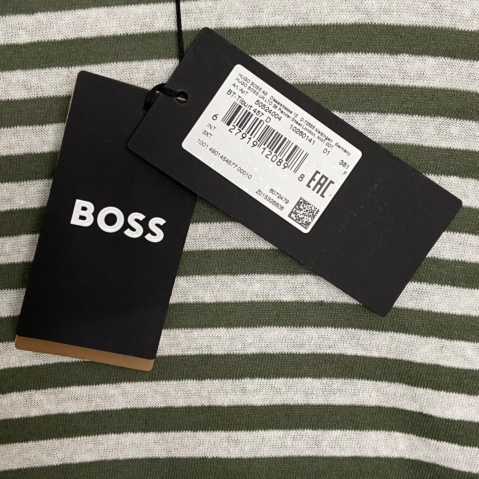 Boss Short Sleeve T-Shirt Men's 3XT Big & Tall Cotton Linen Green Stripe