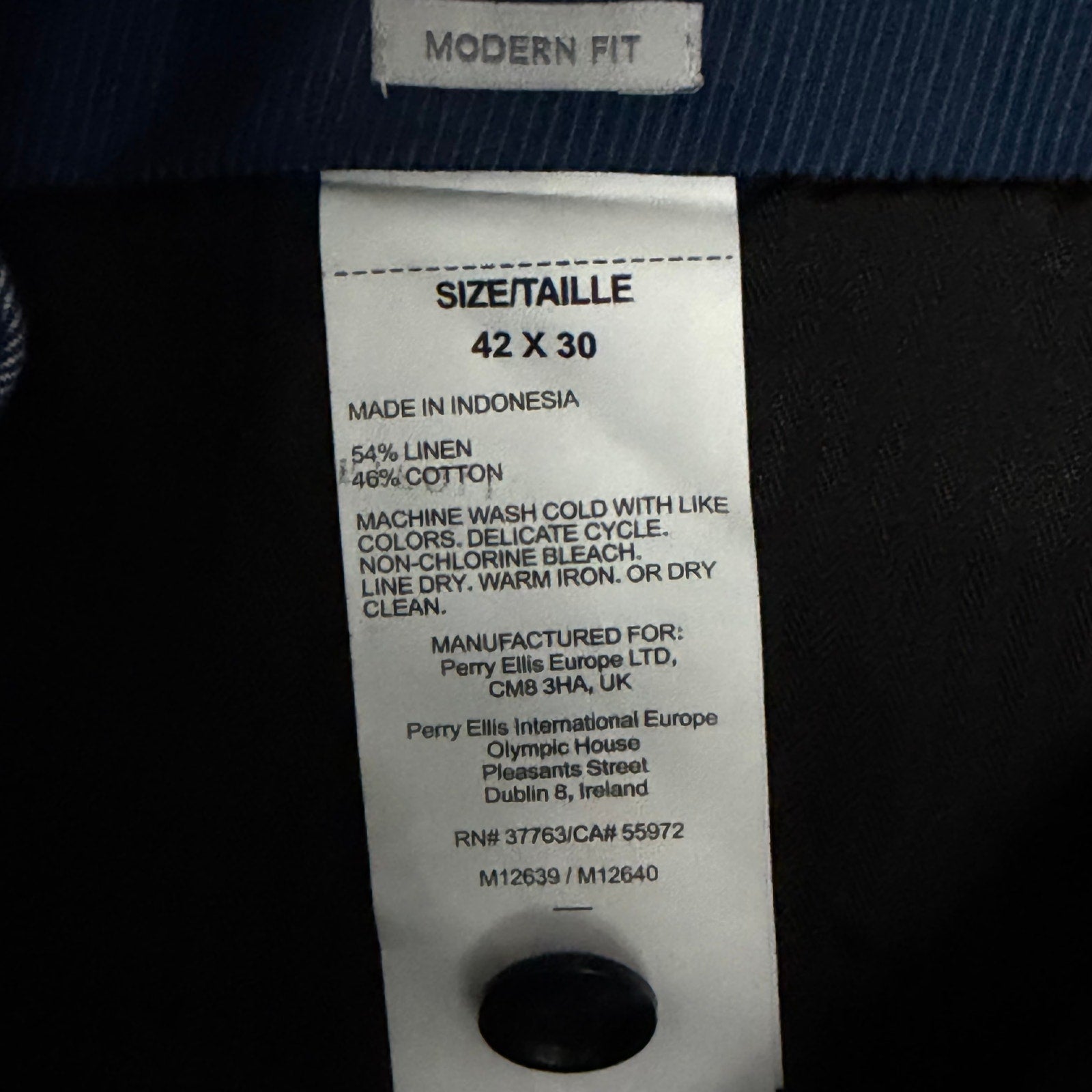 Perry Ellis Portfolio Pants Men's 42"x30" Modern Fit Linen Blend Blueprint