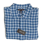 Michael Kors Men's Medium Classic Fit Linen Shirt Blue Check Long Sleeve