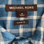 Michael Kors Men's Medium Classic Fit Linen Shirt Blue Check Long Sleeve