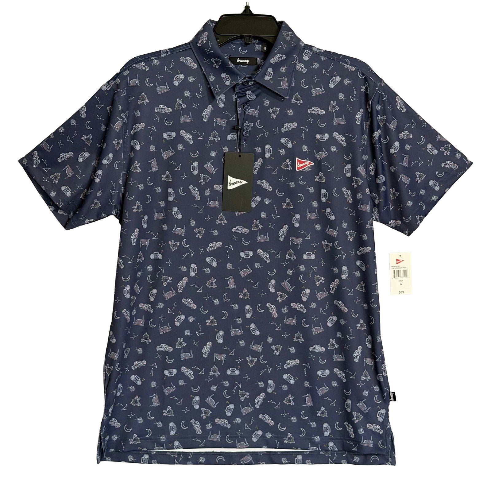 Breezy Polo Shirt Men's Small "The Kick Back Polo" Short Sleeve Stretch Navy