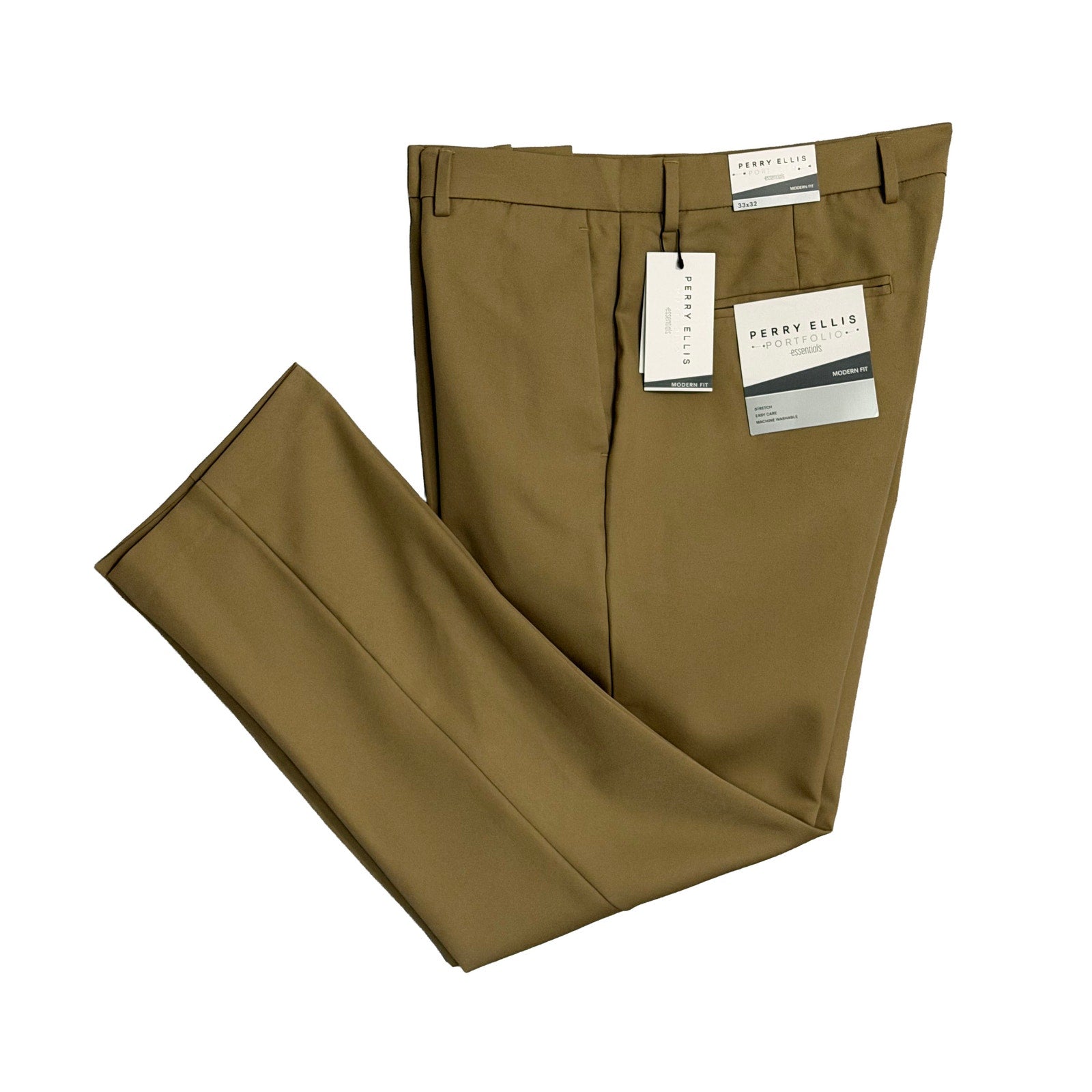 Perry Ellis Portfolio Pants Men's 33"x32" Modern Fit Dress Pants Stretch Tan