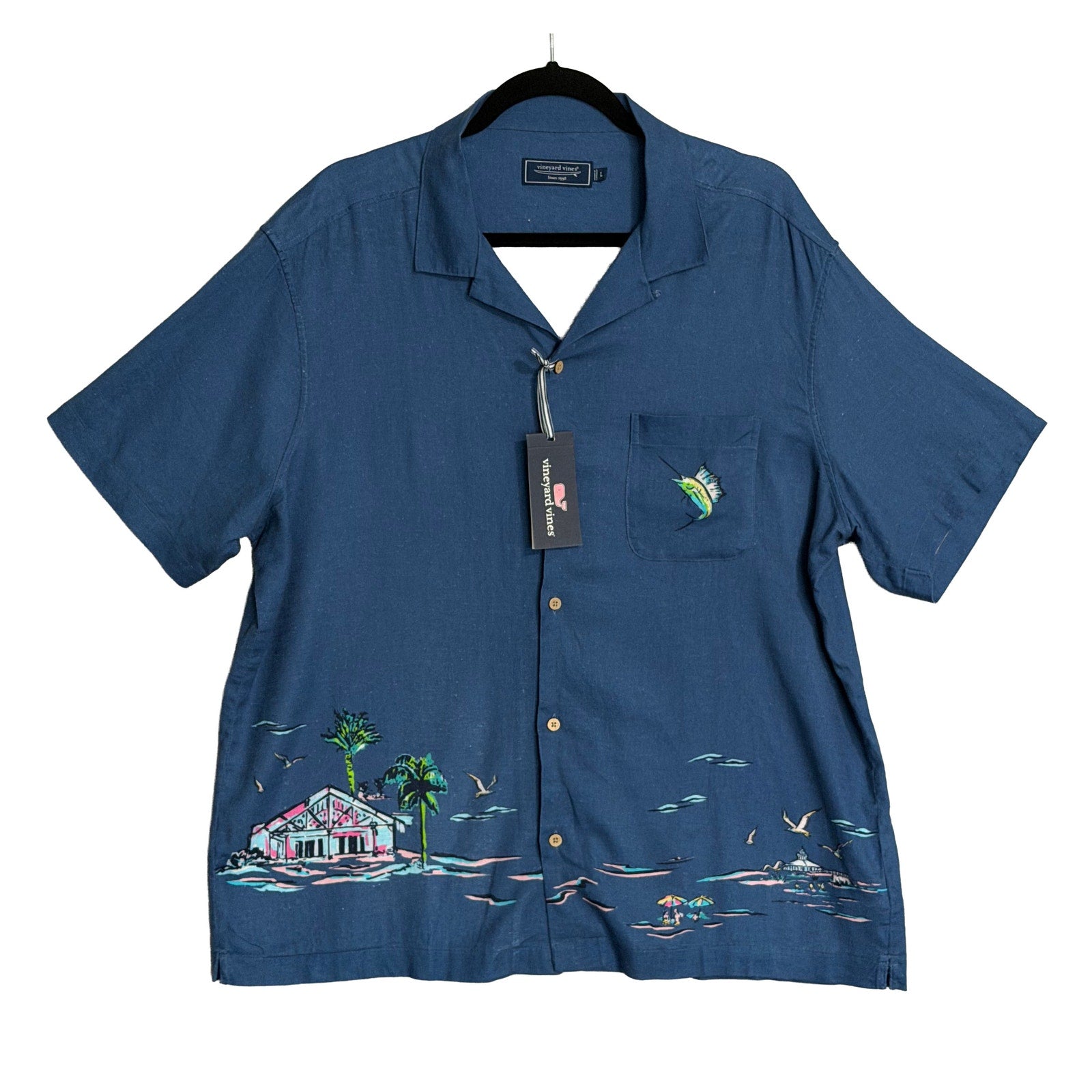 Vineyard Vines Casual Shirt Men's XXL Short Sleeve Cabana Shirt Blue