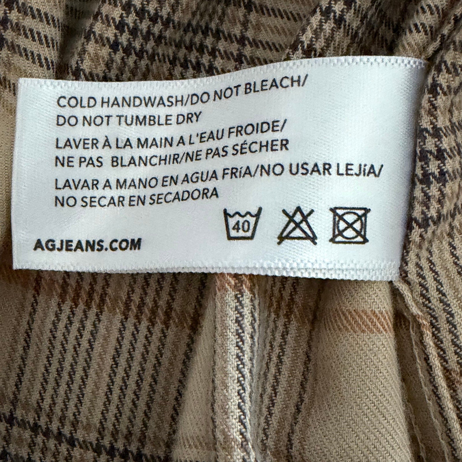 AG Los Angeles Wayne Work Shirt Men's Small Relaxed Fit Tan Plaid