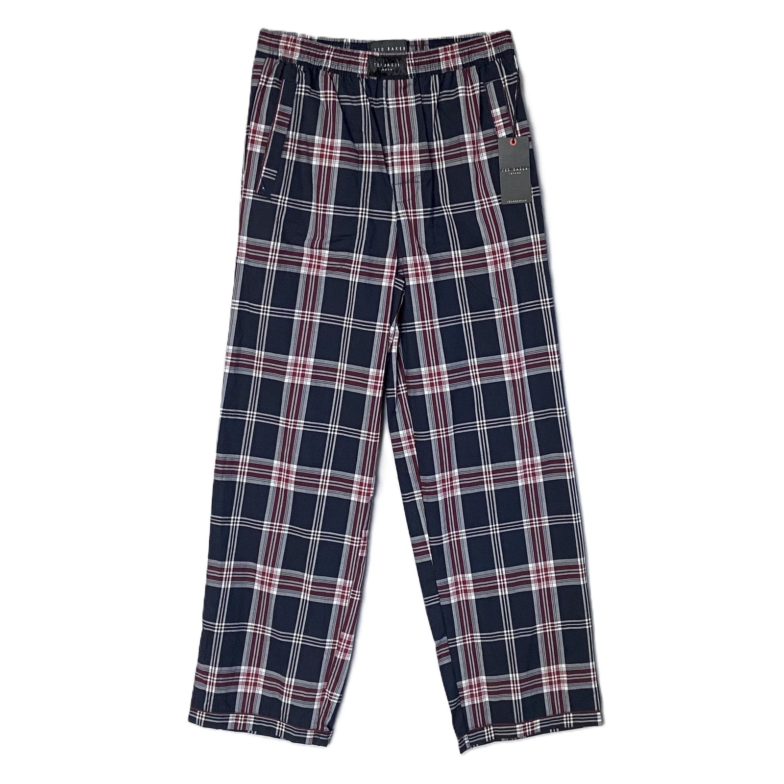 Ted Baker Sleep Pant Men's Small Woven Cotton Drawstring Pockets Black Plaid