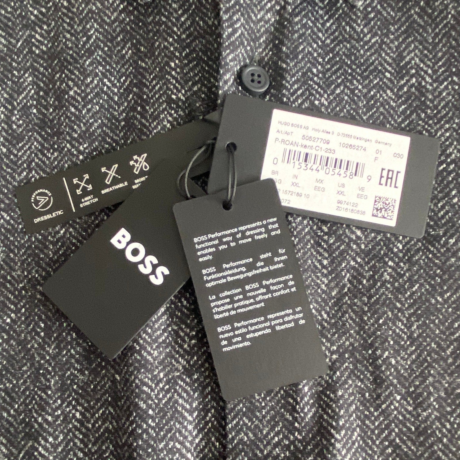 Boss Performance Shirt Men's XXL Slim Fit Long Slv Black/White Herringbone