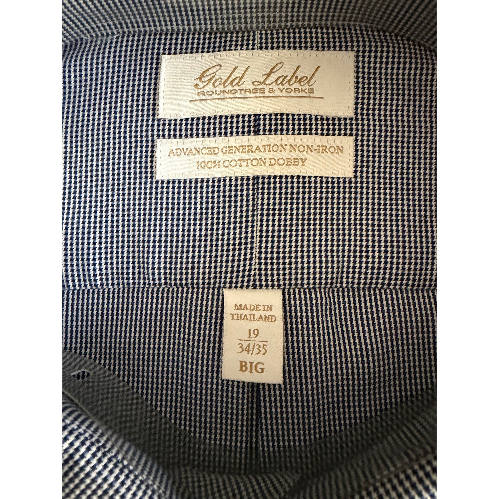 Roundtree & Yorke Shirt Big & Tall Men's 19 34/35 Dress Shirt Navy Blue