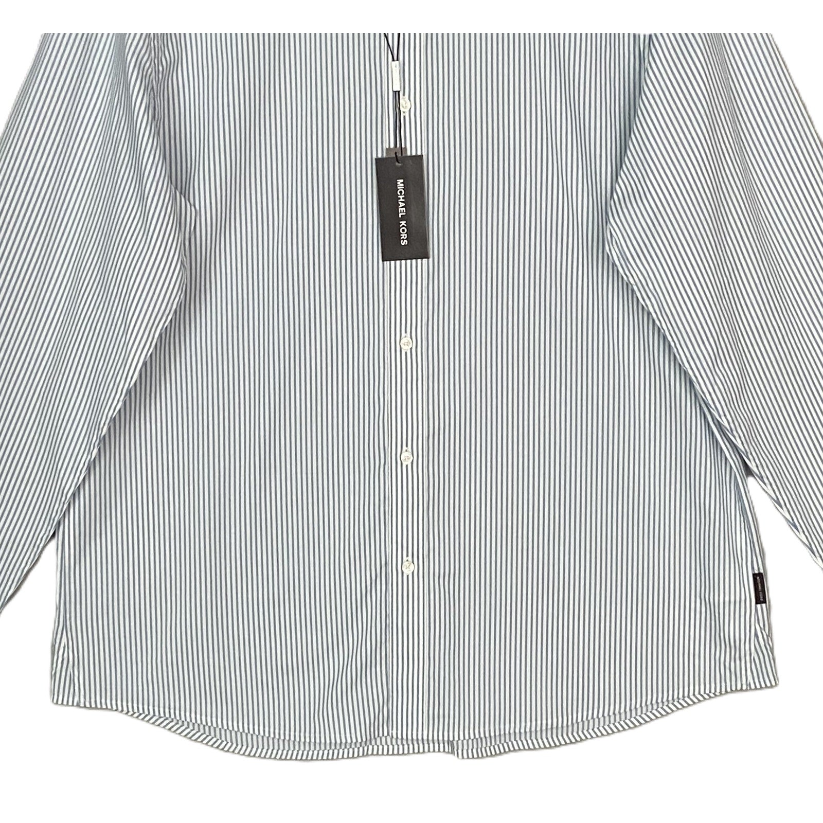 Michael Kors Dress Shirt Men's 2XL Slim Fit Long Sleeve Blue Pinstripe