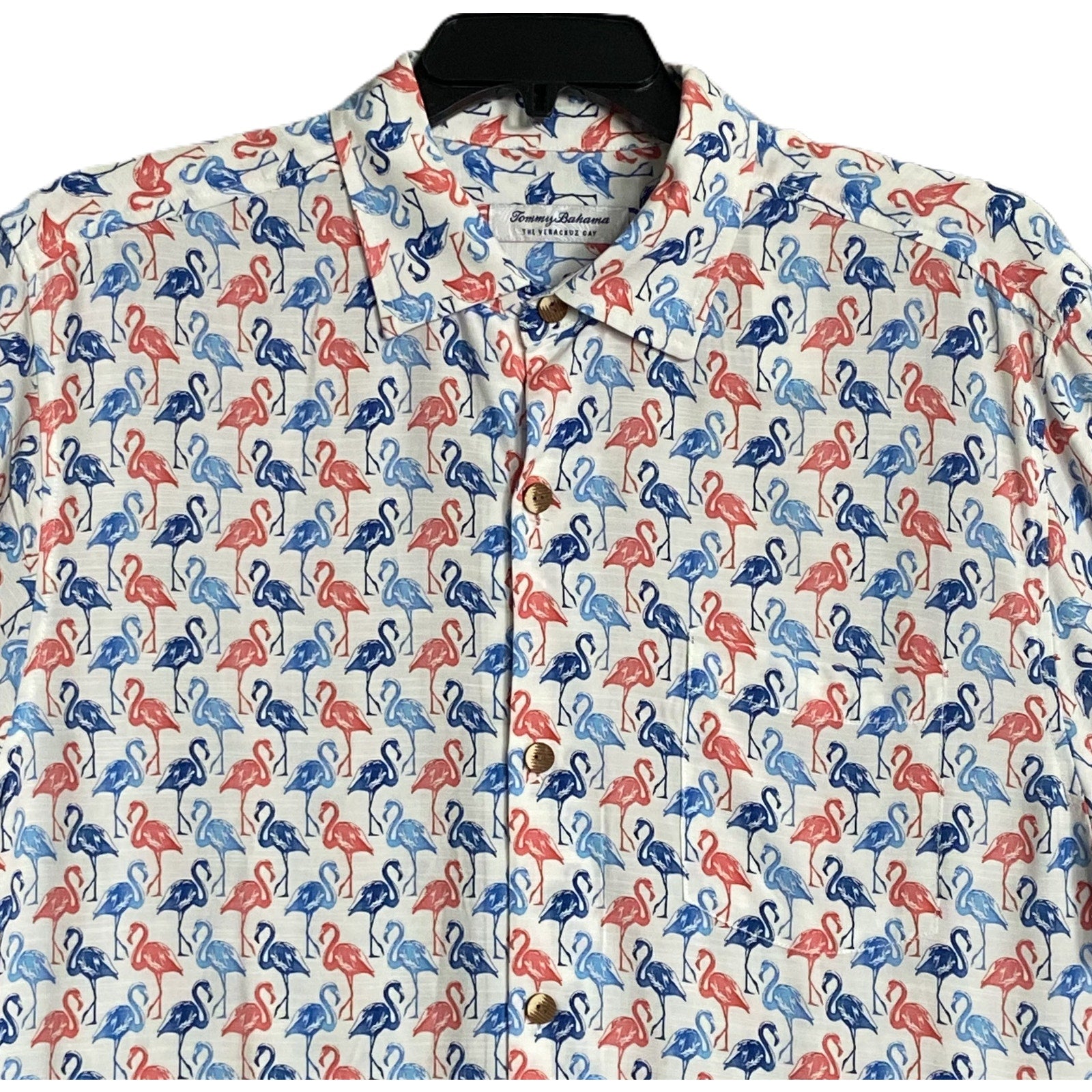 Tommy Bahama Shirt "The Veracruz Cay Flamingo Mingle" Men's Large White