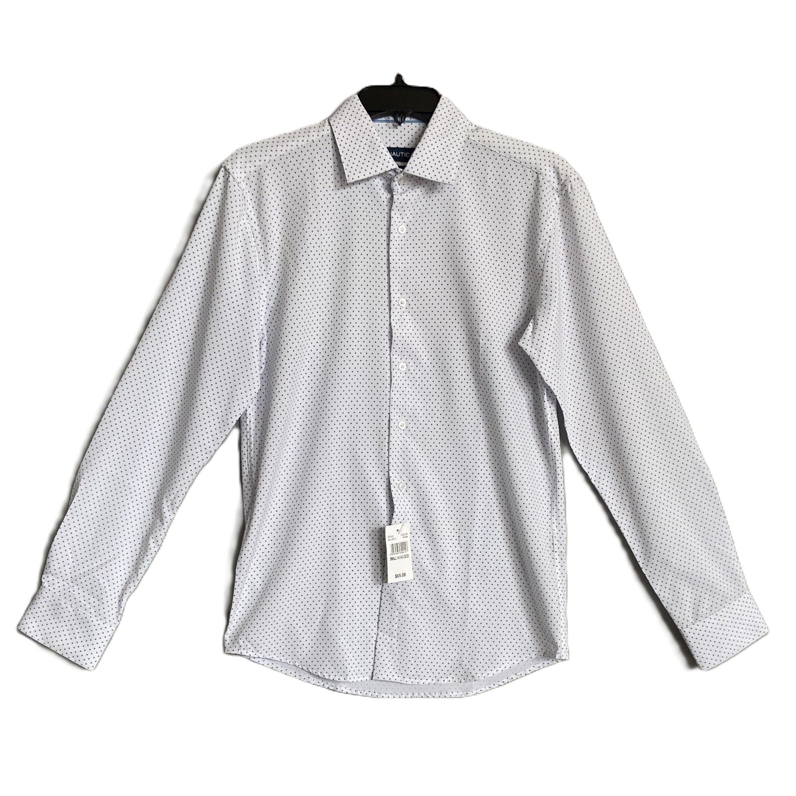 Nautica Dress Shirt Men's 14-14.5 32/33 Performance Slim Fit White Diamond