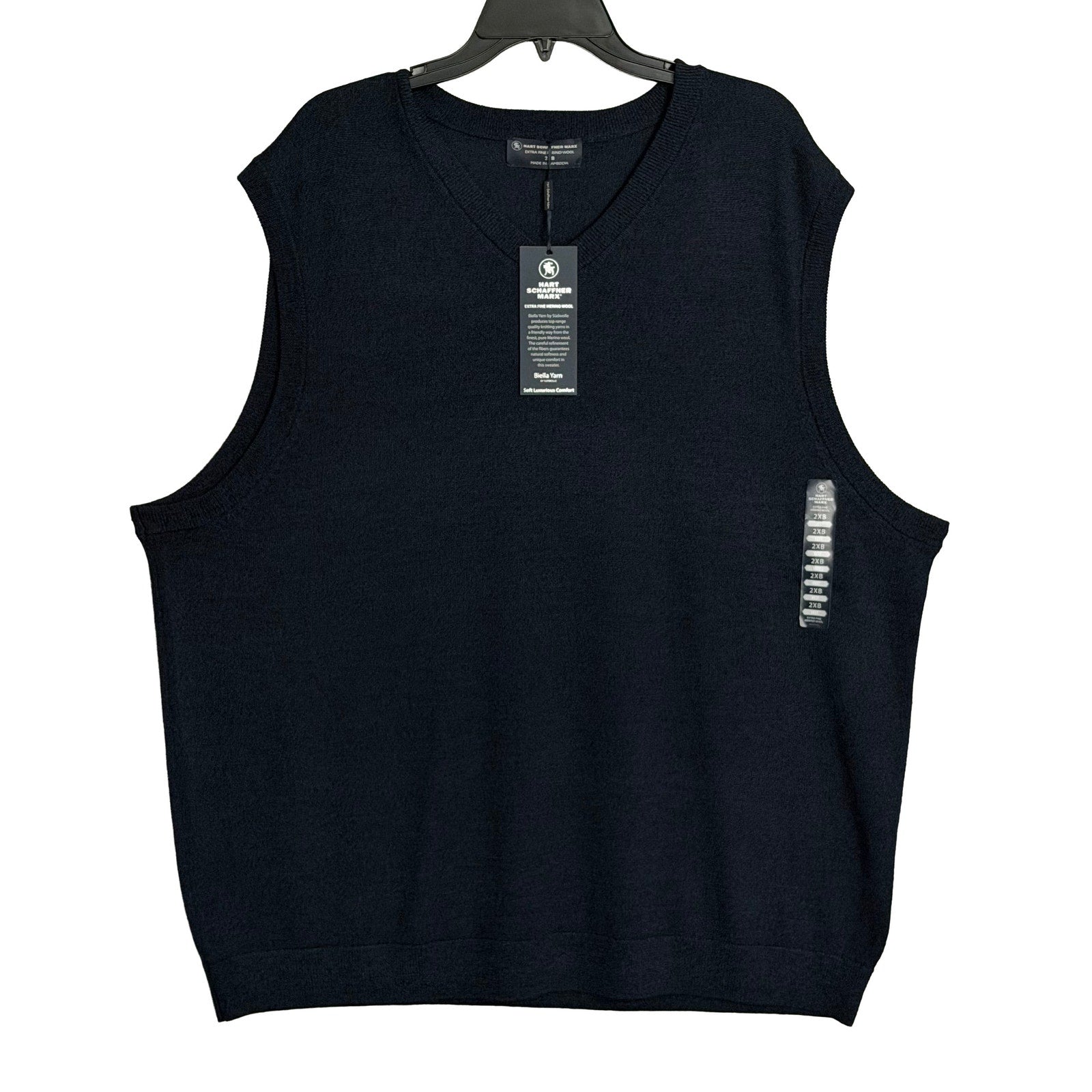 Hart Schaffner Marx Sweater Vest Men's 2XB Big & Tall Wool Navy Heather