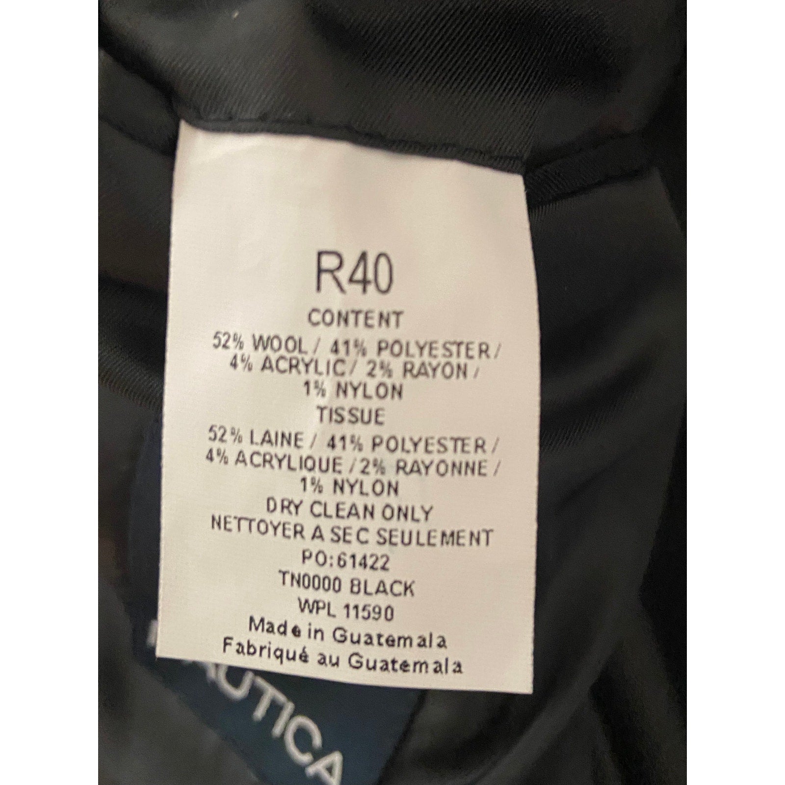 Nautica Overcoat Double-Breasted Men's 40 Regular Wool Blend Lined Black